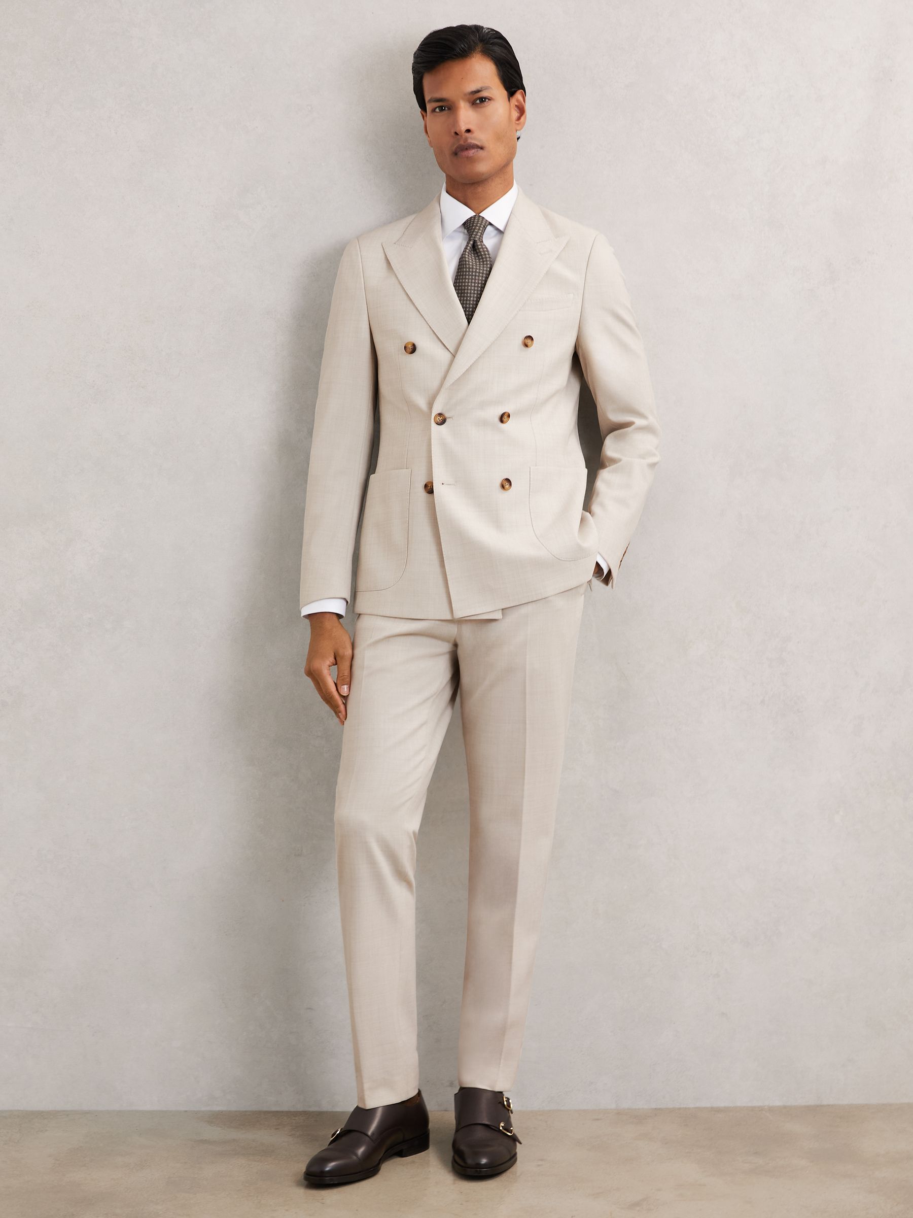 Slim-Fit Textured Suit Trousers With Wool in Stone - Image 1 of 6