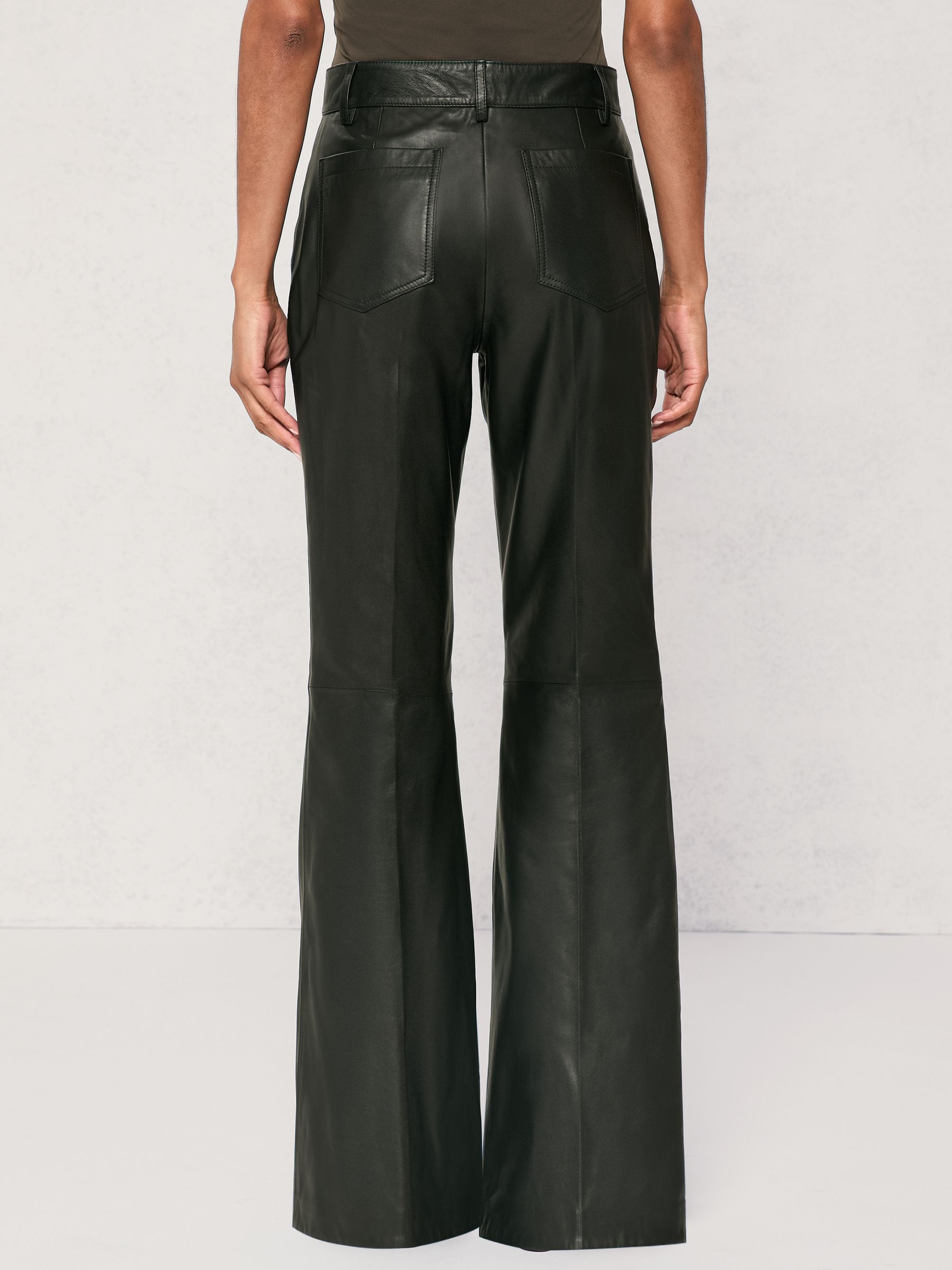 Petite Leather High-Rise Flared Trousers in Black - Image 5 of 7