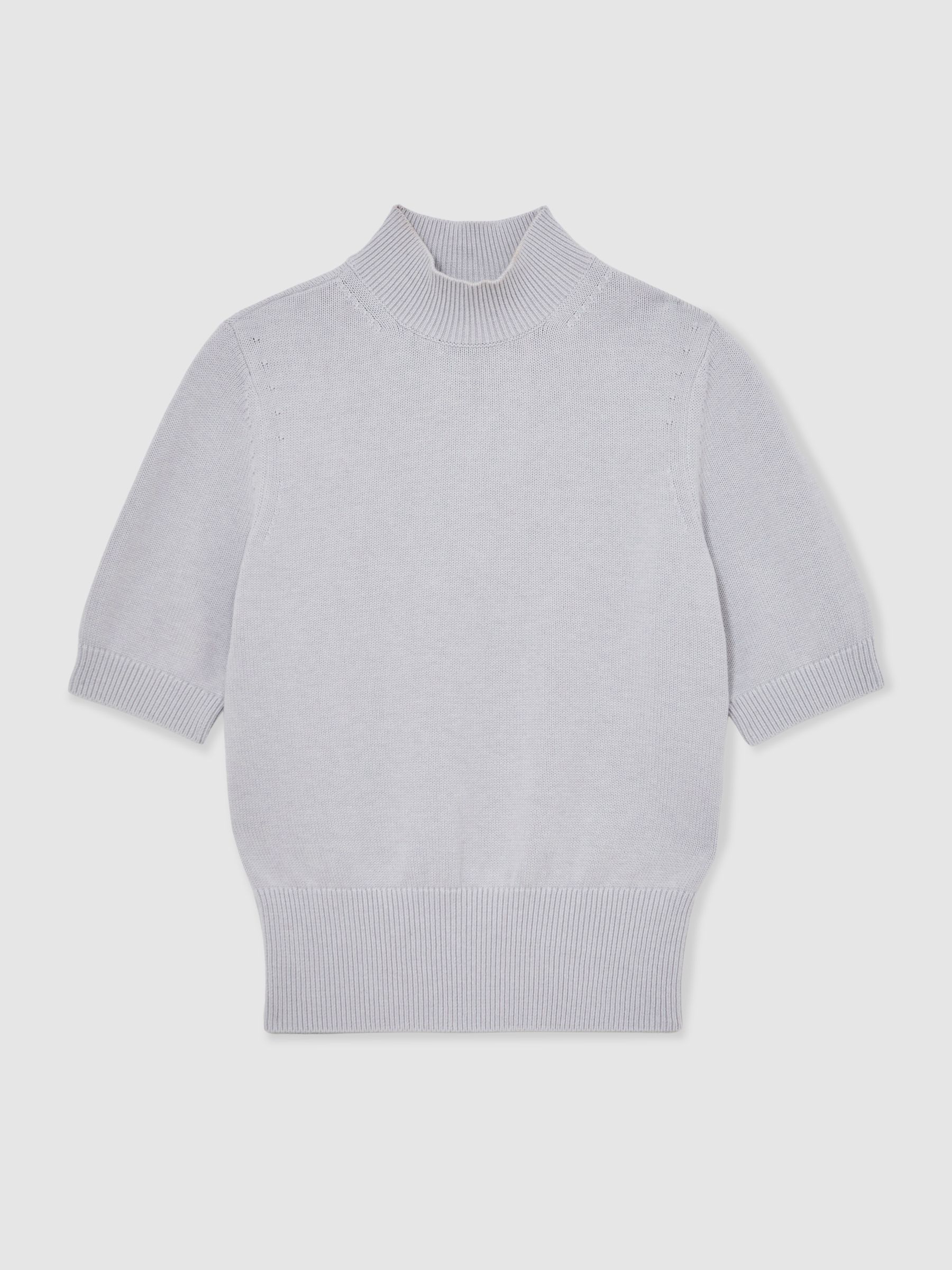 Cotton and Wool Funnel-Neck Knit Top in Grey - Image 2 de 6