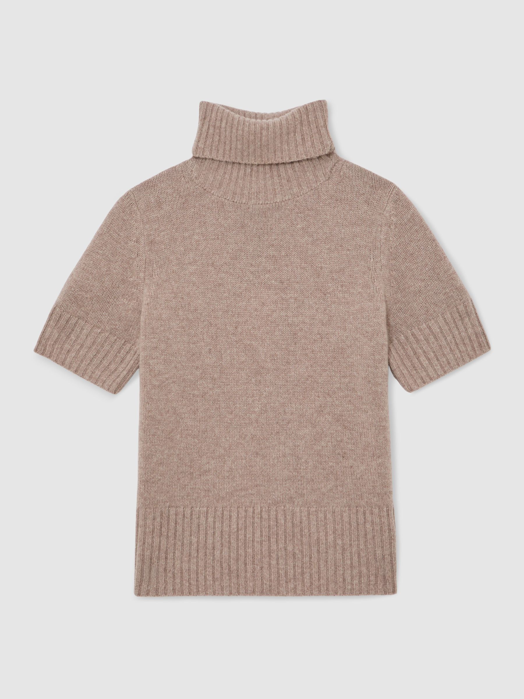 Cashmere Short-Sleeve Roll-Neck Jumper in Oatmeal Neutral - image 1