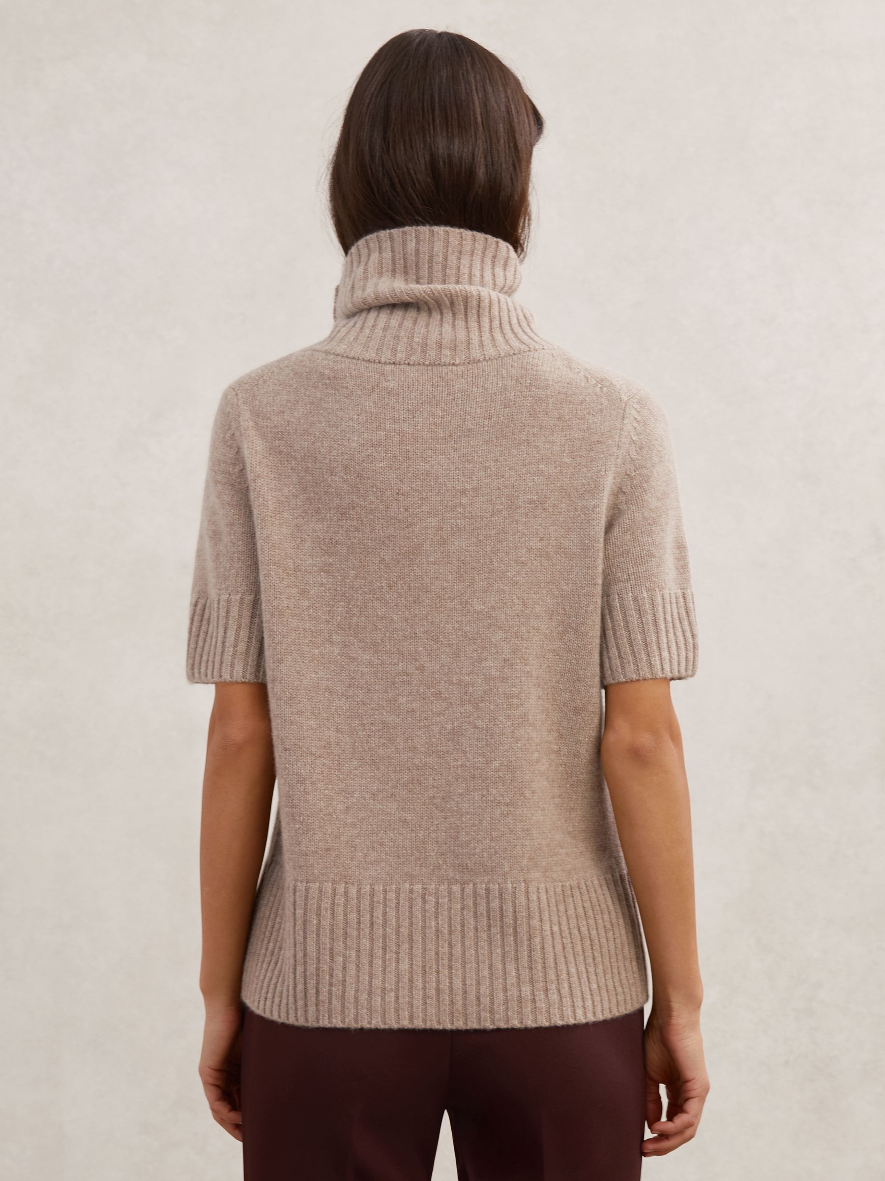 Cashmere Short-Sleeve Roll-Neck Jumper in Oatmeal Neutral - image 4
