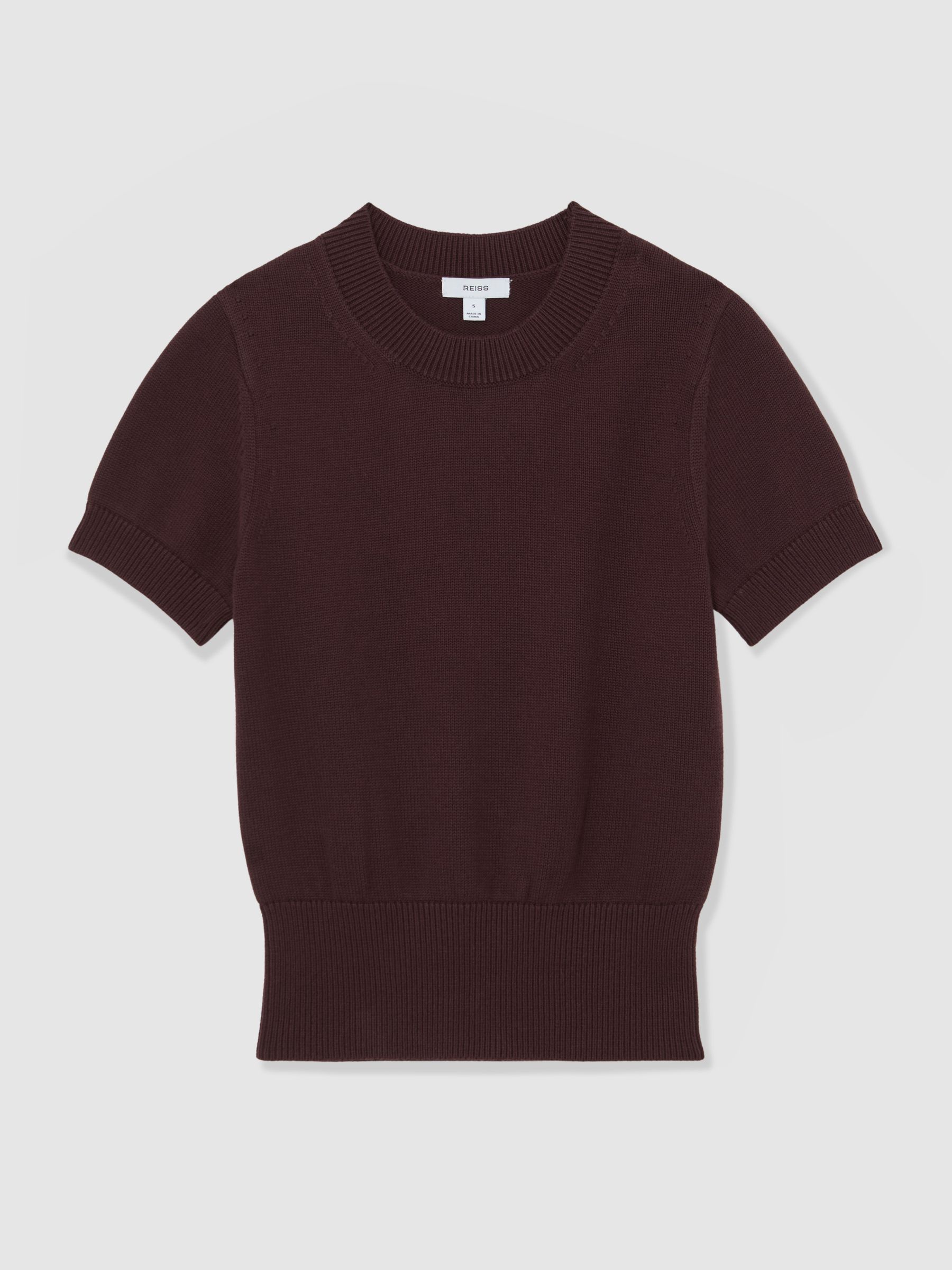 Cotton And Wool Crew-Neck Top in Burgundy - image 1