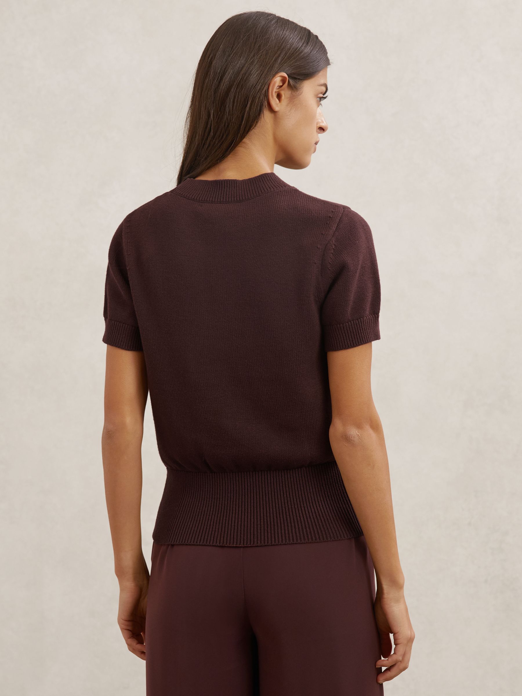 Cotton And Wool Crew-Neck Top in Burgundy - image 4
