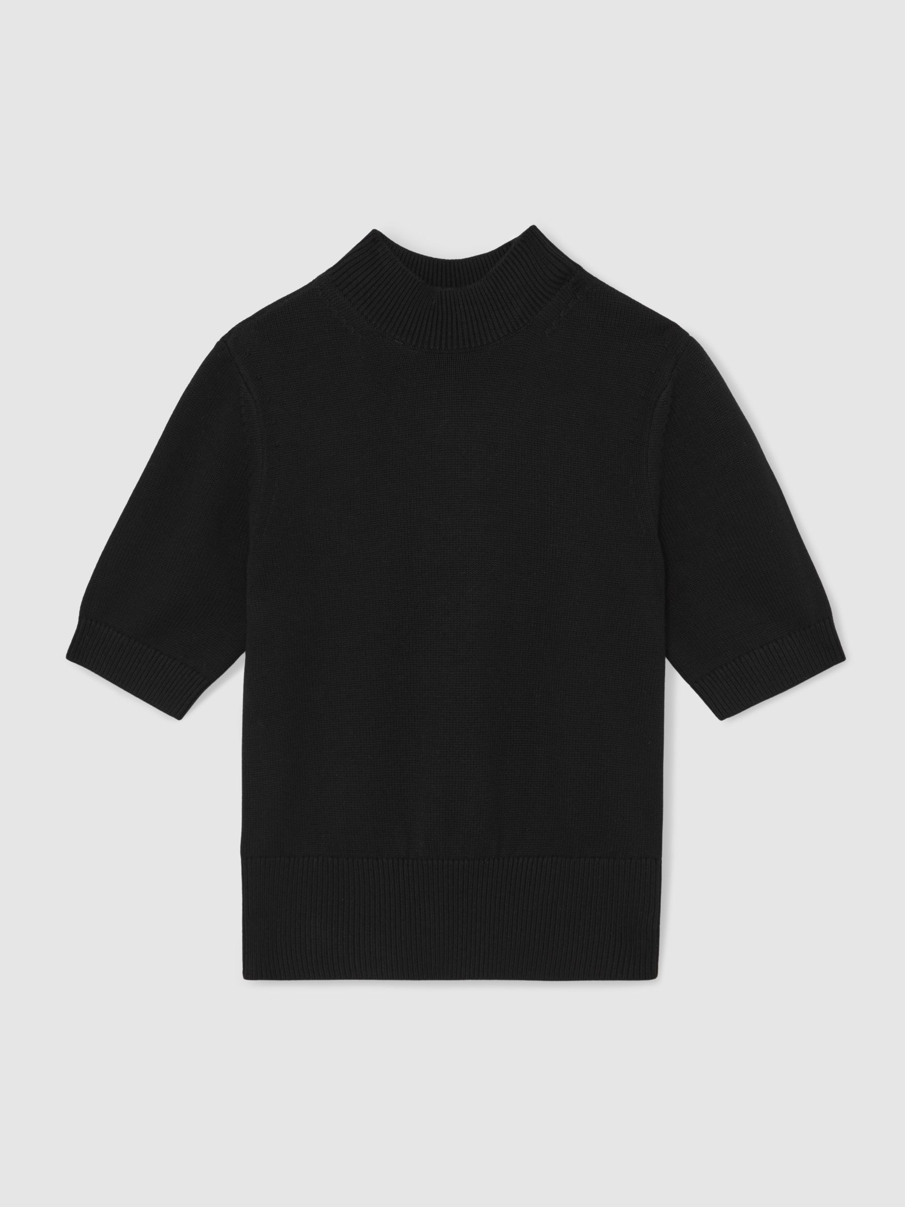 Cotton and Wool Funnel-Neck Knit Top in Black - image 1