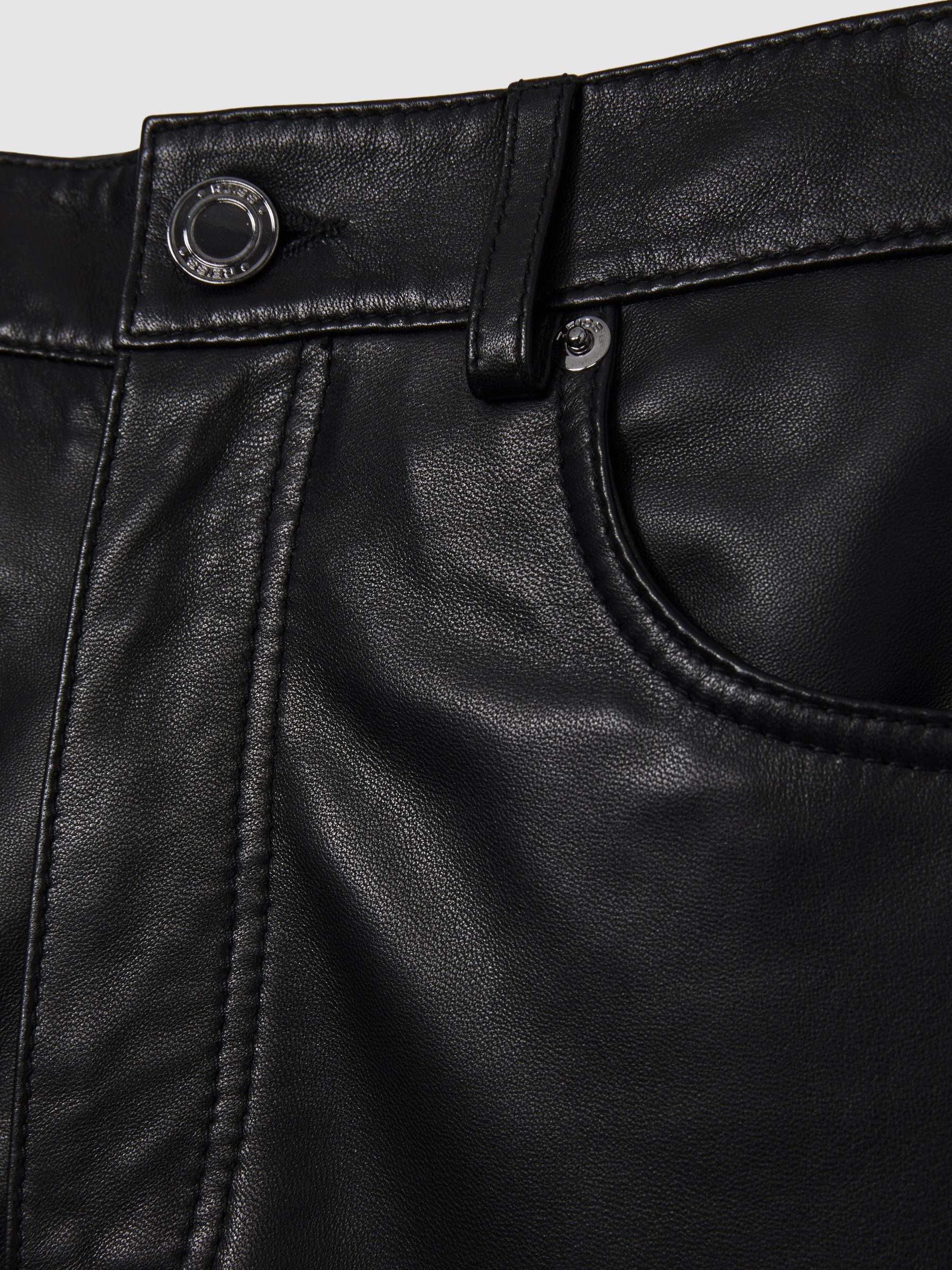 Petite Leather Slim-Leg Trousers in Black - image 4