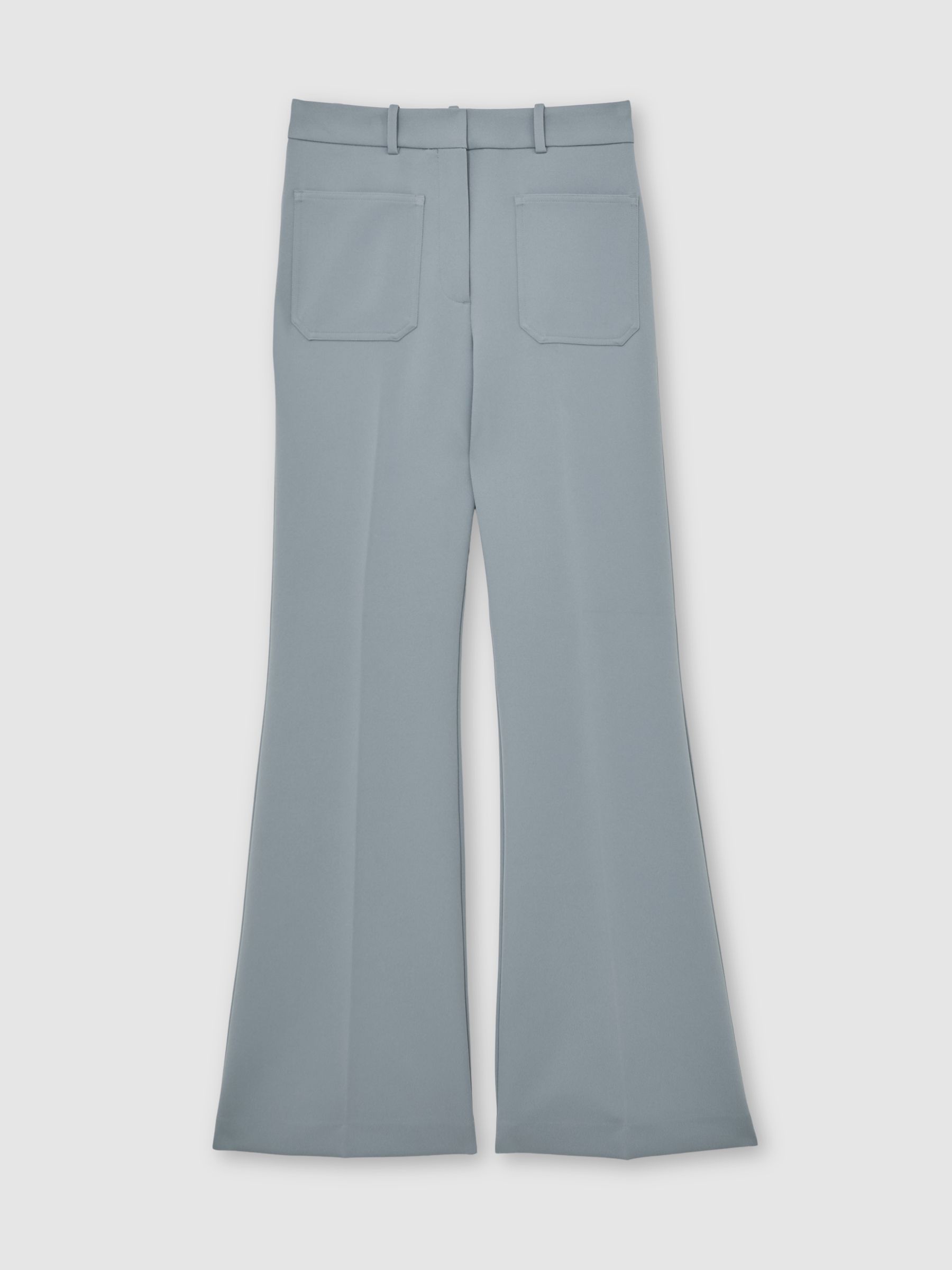 Petite Twill Patch-Pocket Flared Trousers in Blue - image 1