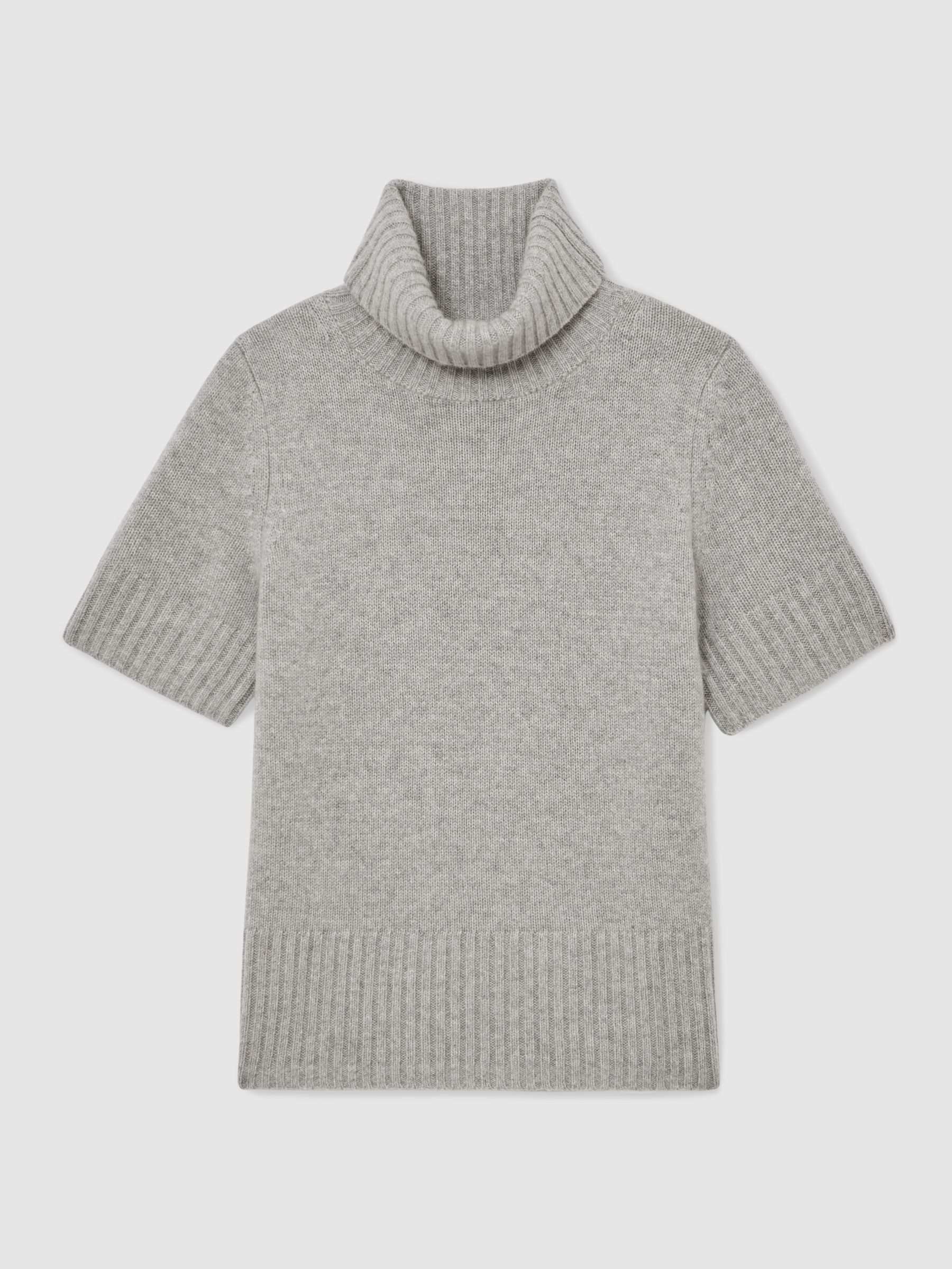 Cashmere Short-Sleeve Roll-Neck Jumper in Grey Marl - image 1