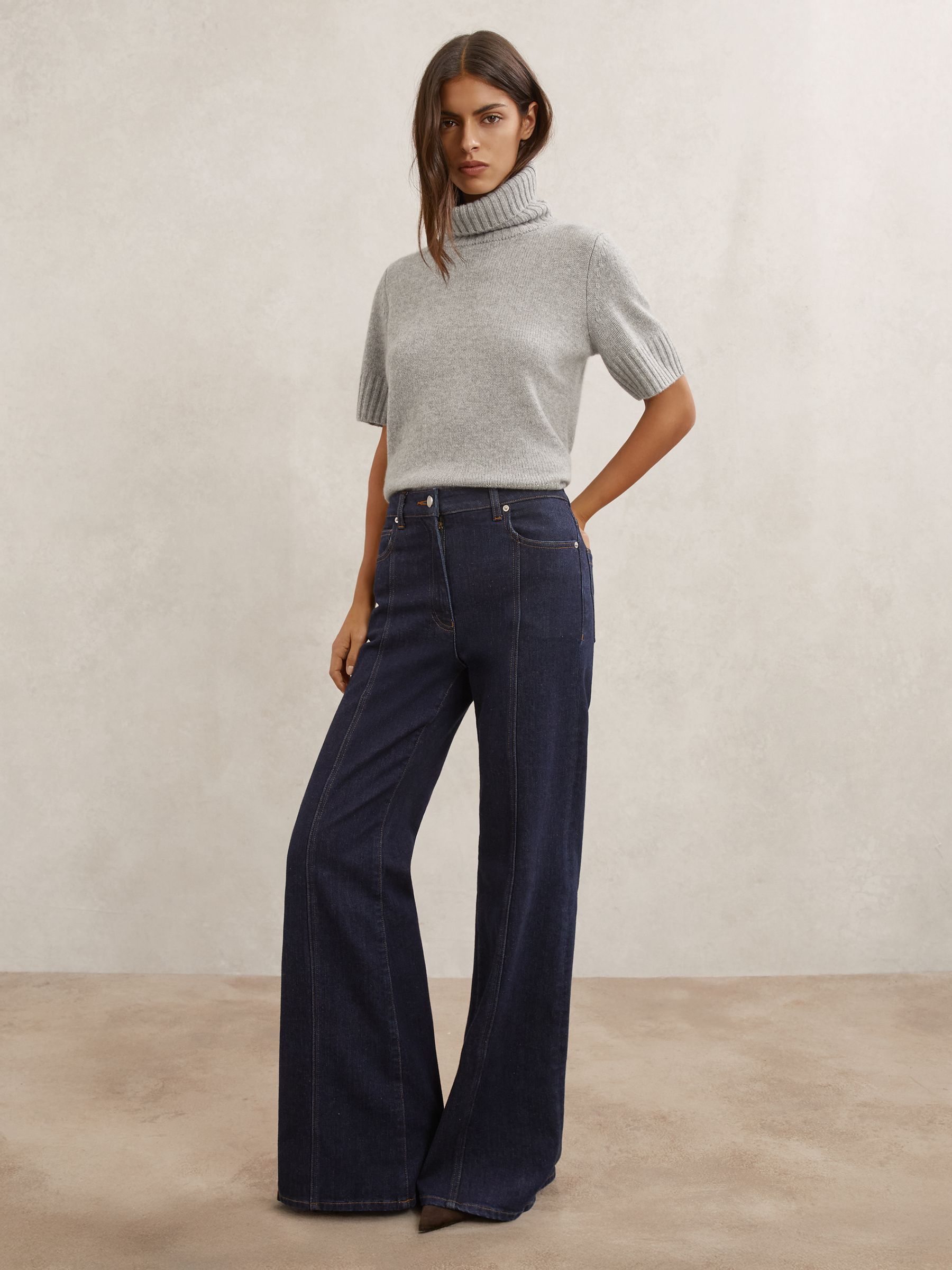 Cashmere Short-Sleeve Roll-Neck Jumper in Grey Marl - image 4