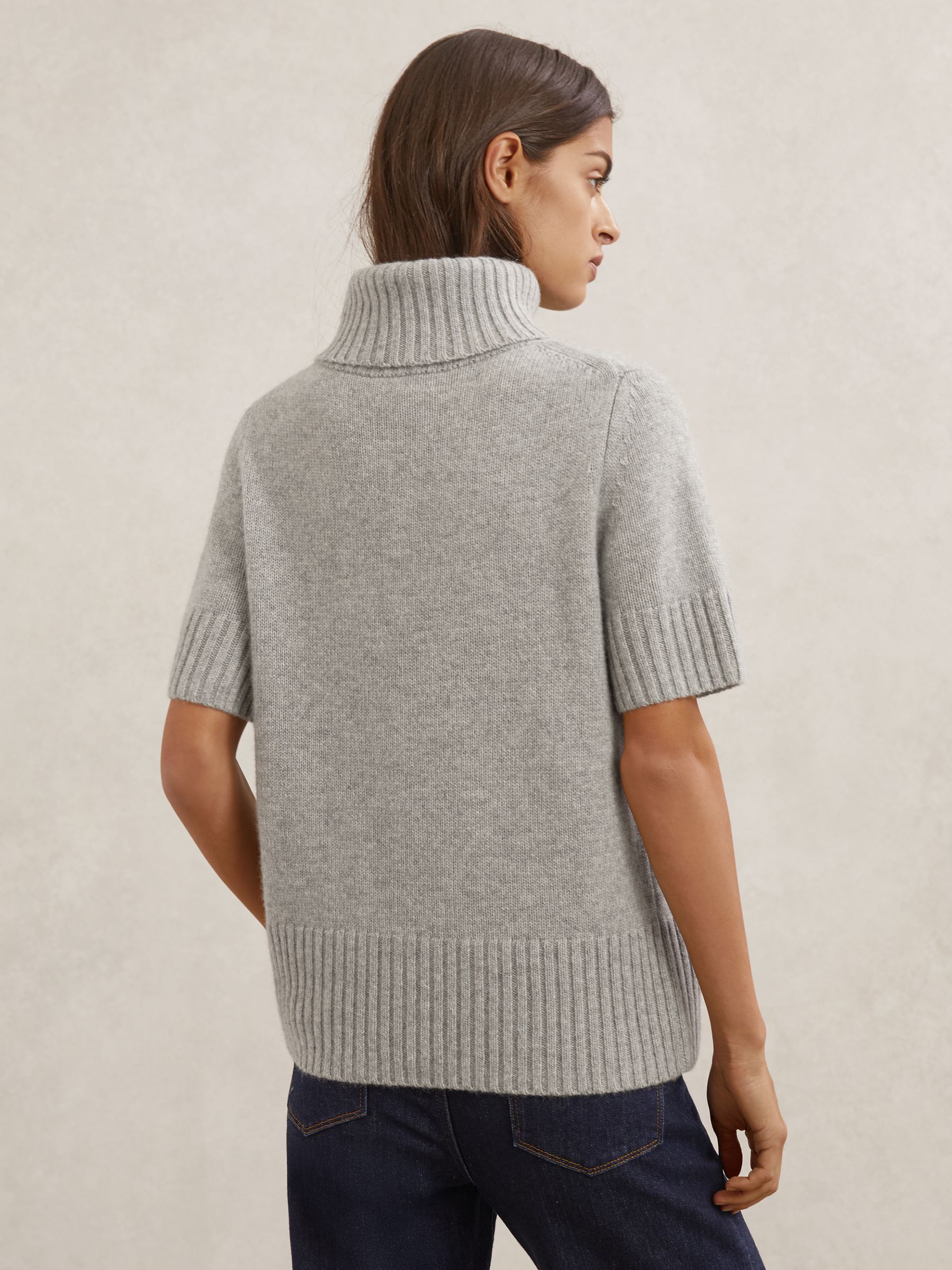 Cashmere Short-Sleeve Roll-Neck Jumper in Grey Marl - image 5