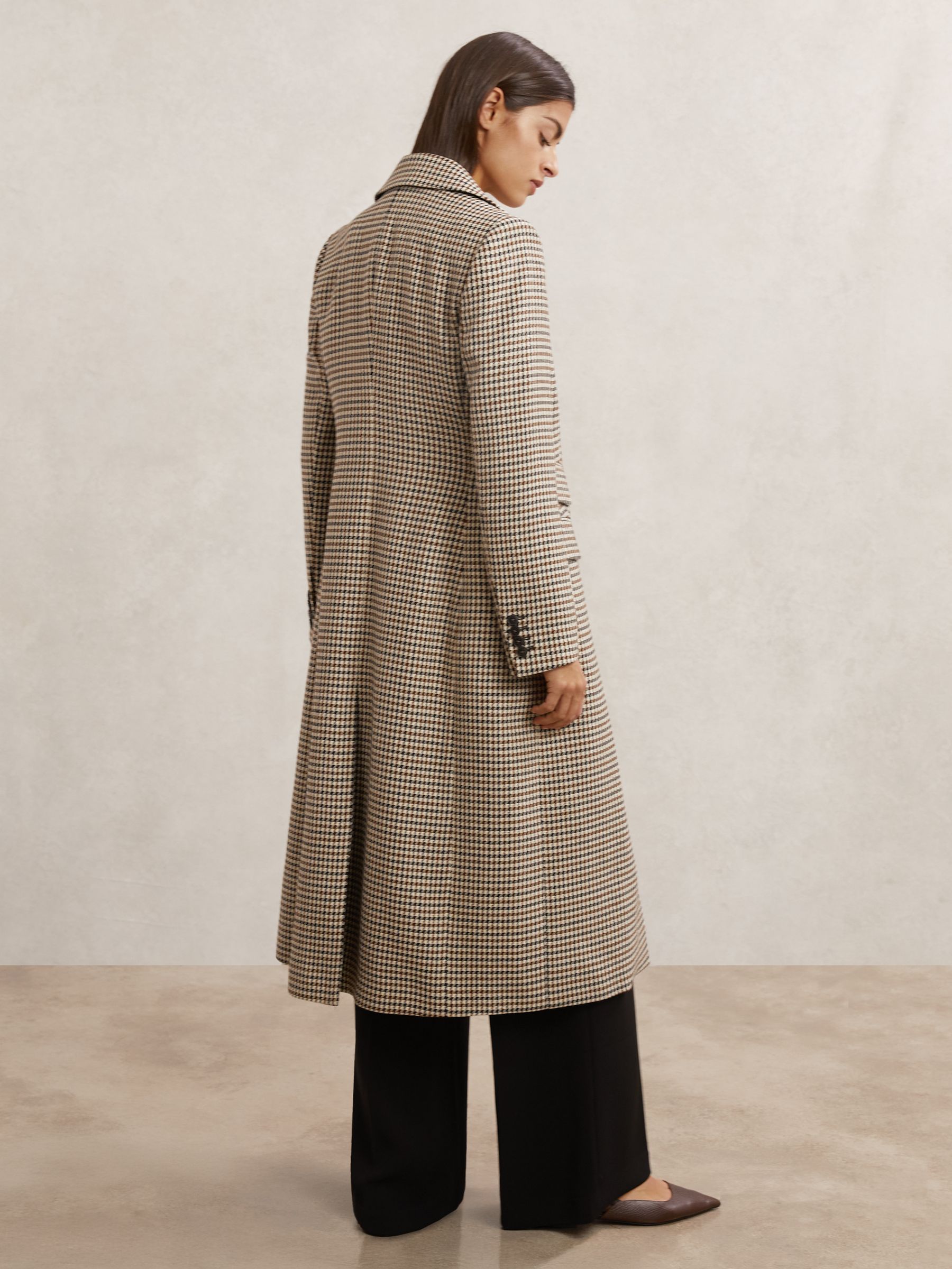 Wool-blend Check Single-breasted Coat