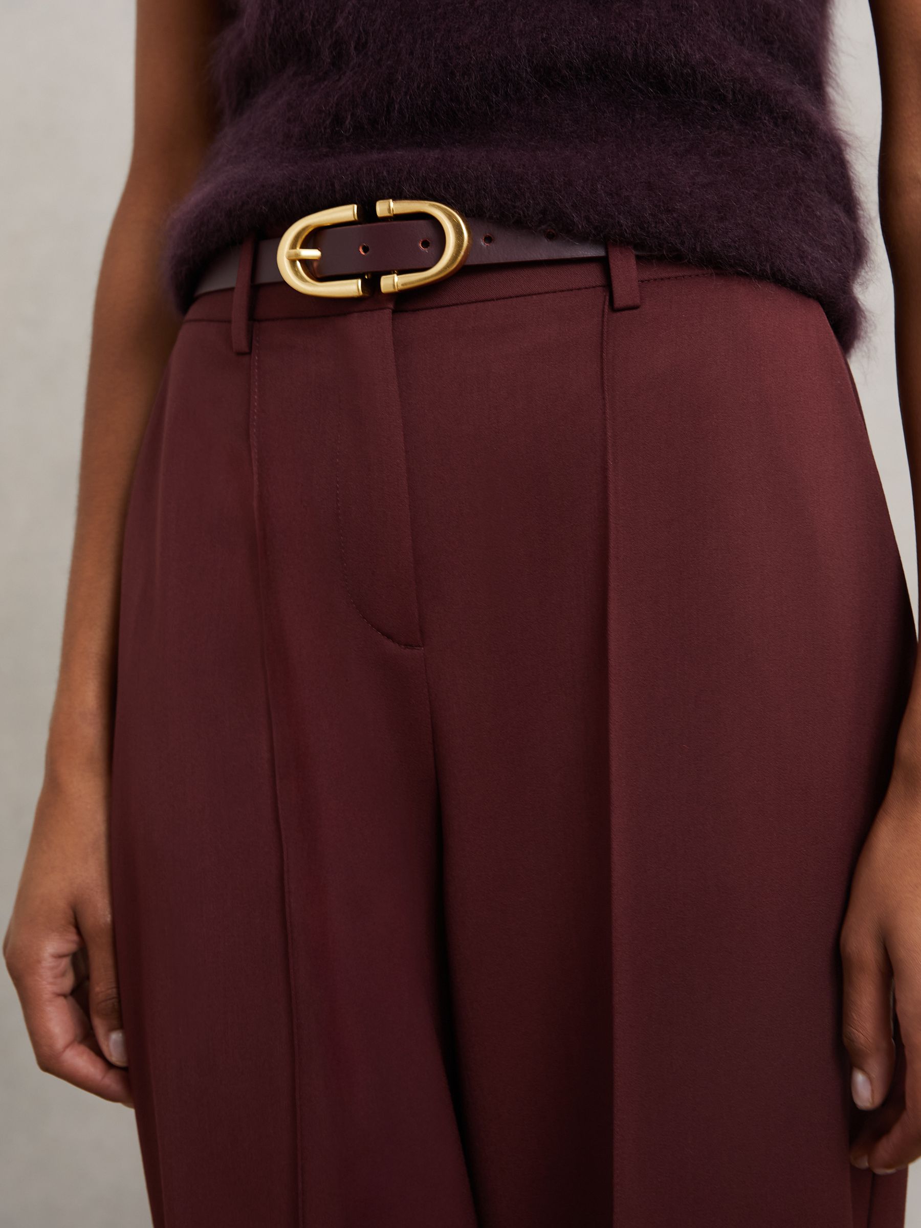 Wide-Leg Pintuck Trousers in Burgundy - image 5