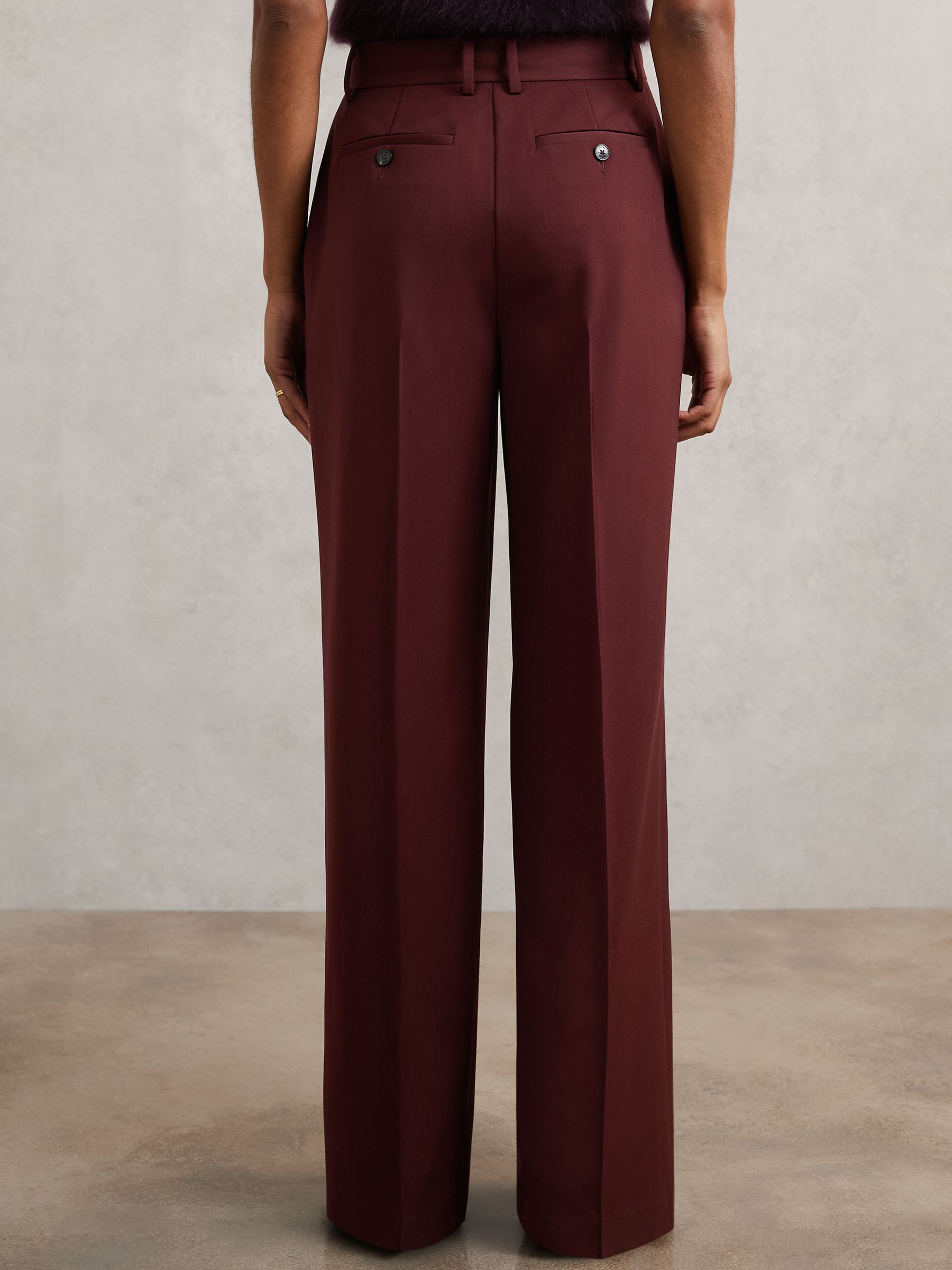 Petite Wide-Leg Pintuck Trousers in Burgundy - Image 5 of 7