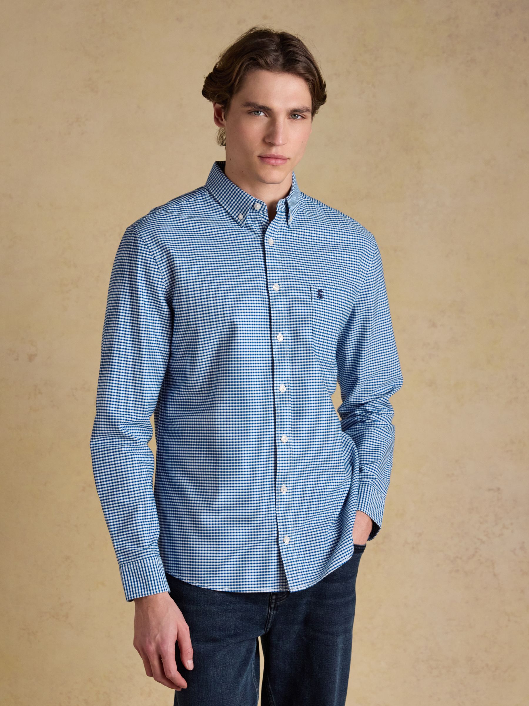 Classic Fit Blue Checked Cotton Oxford Shirt - Image 1 of 10