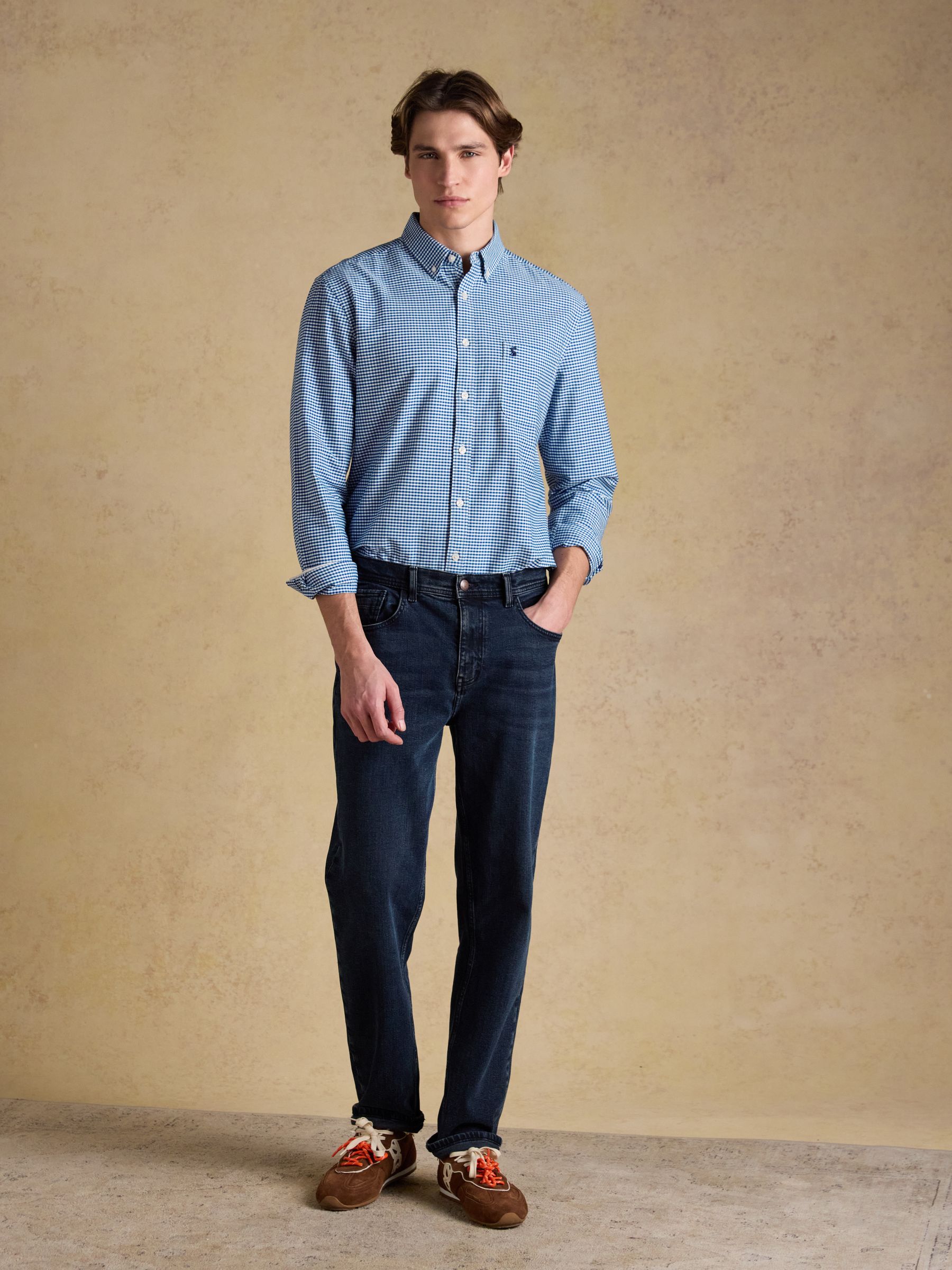 Classic Fit Blue Checked Cotton Oxford Shirt - Image 5 of 10