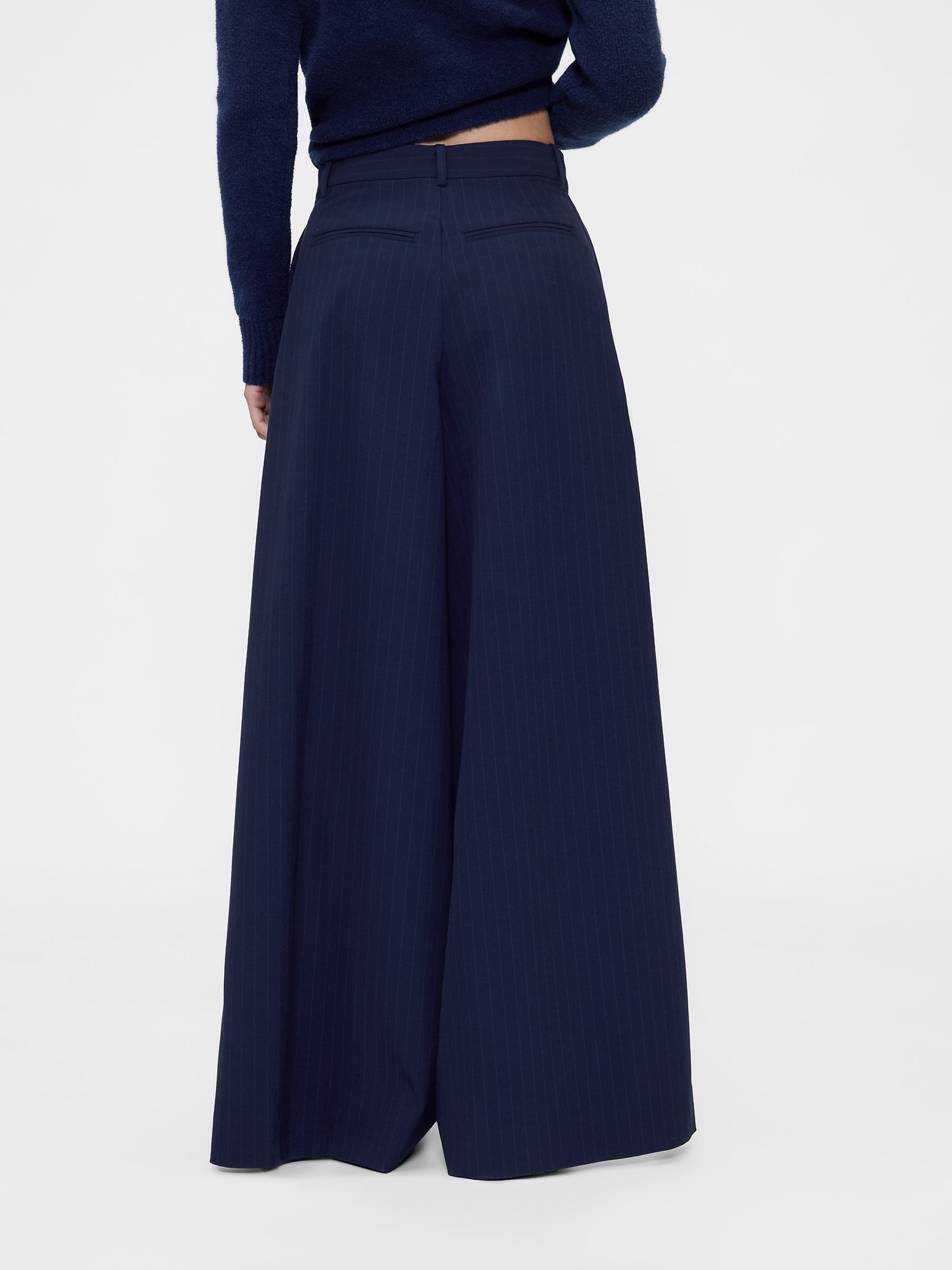 Navy Blue Pinstripe Mid Rise Pleated Baggy Trousers - Image 2 of 5
