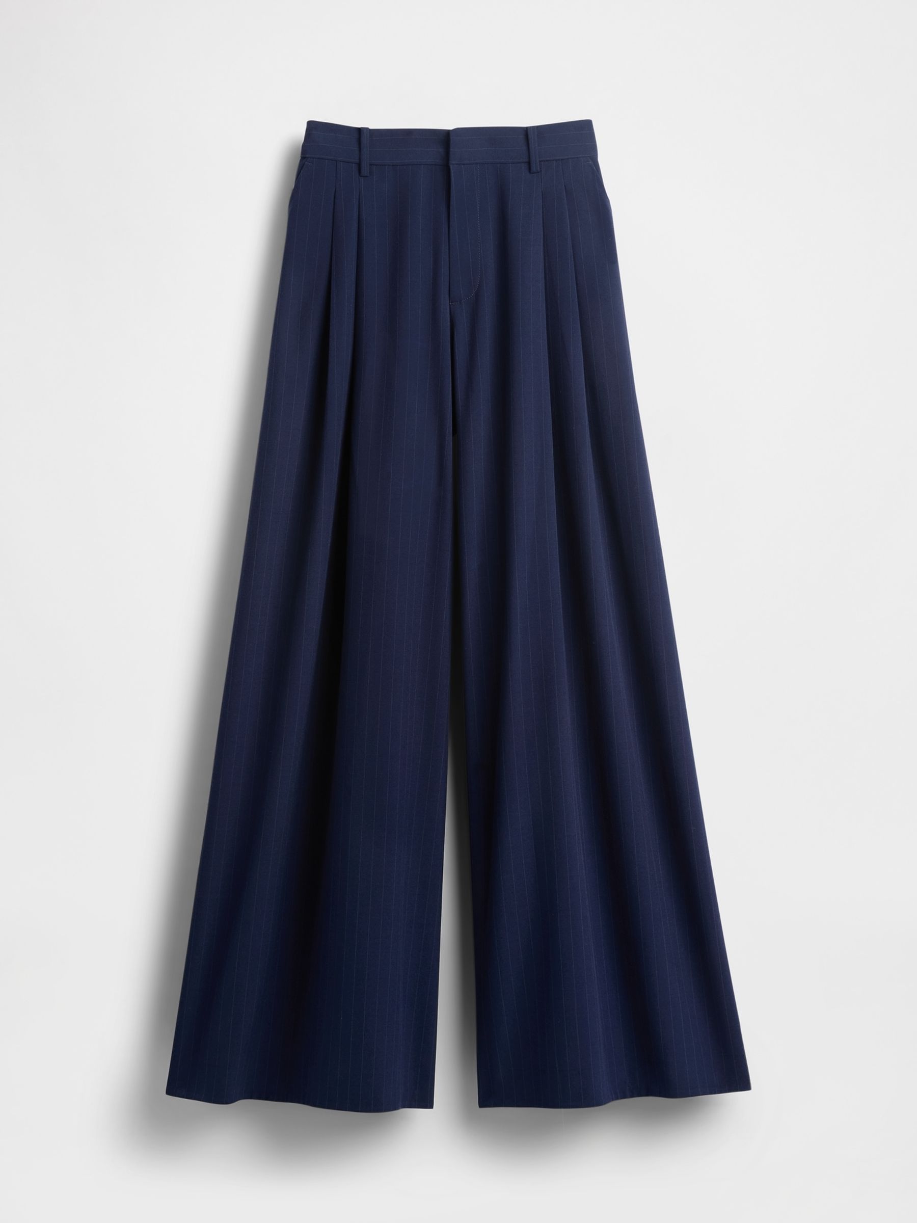 Navy Blue Pinstripe Mid Rise Pleated Baggy Trousers - Image 5 of 5