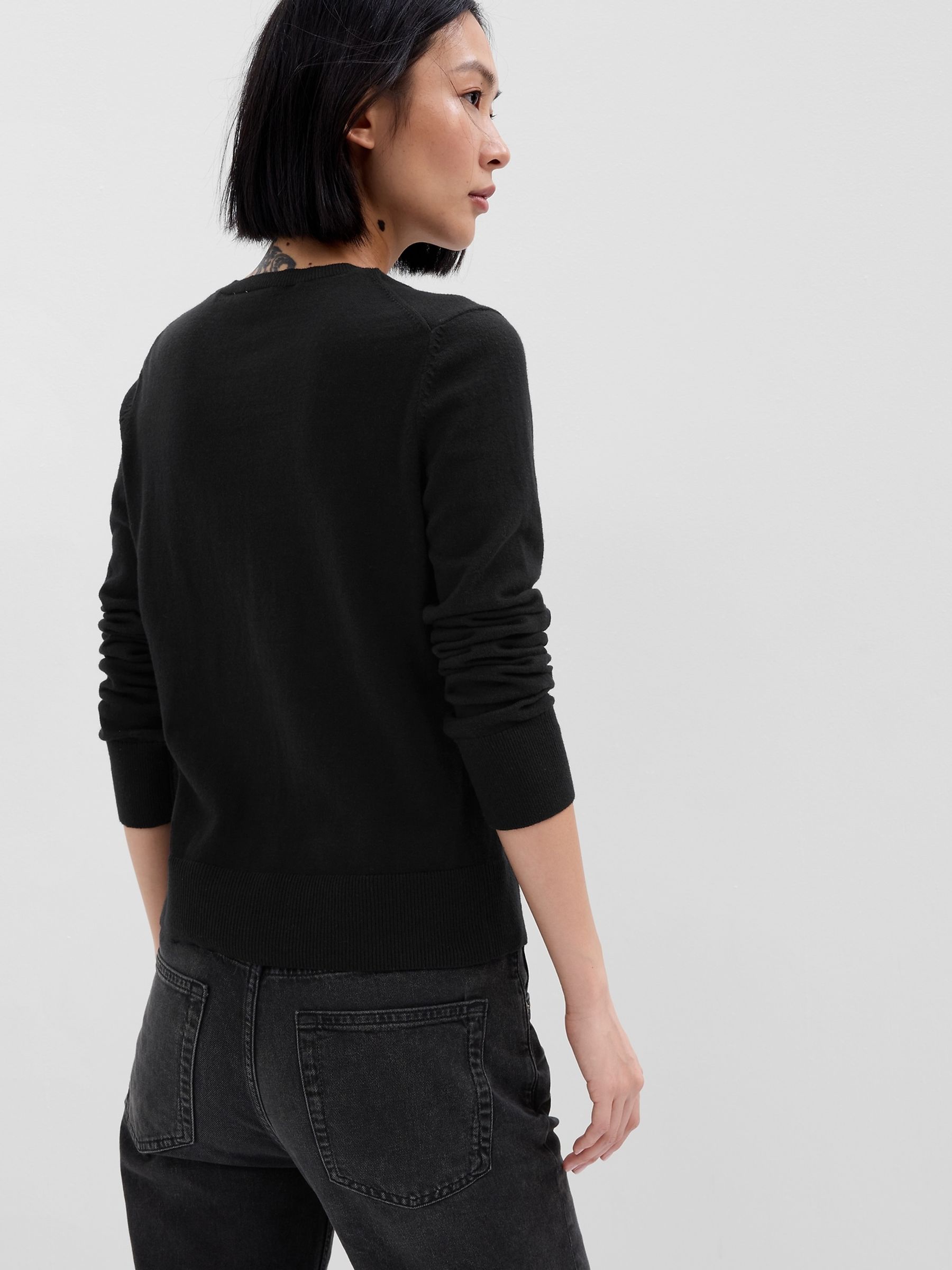 Black Crew Neck Cardigan - Image 2 of 2