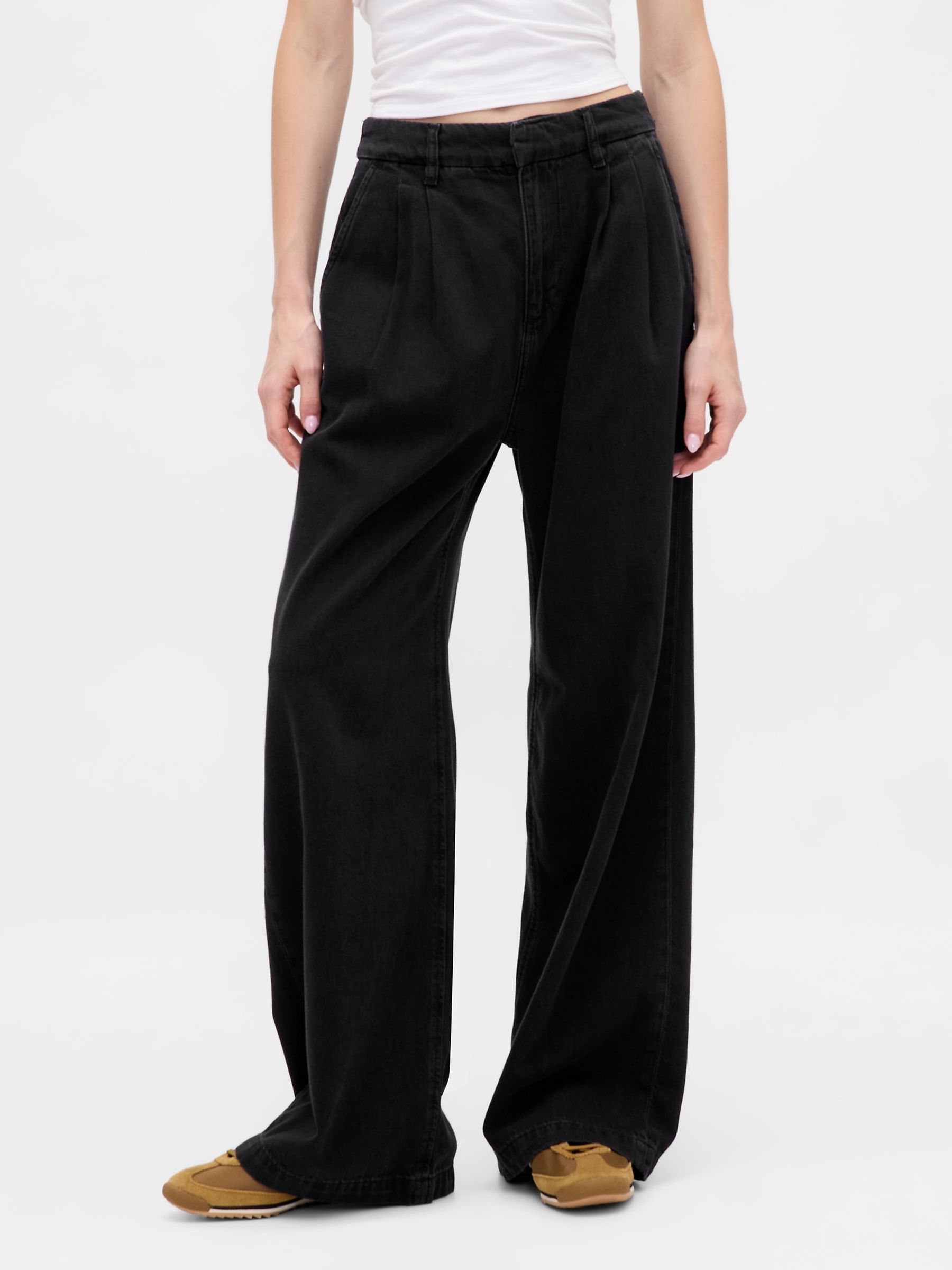 Black 365 High Waisted UltraSoft Pleated Denim Trousers - Image 1 of 5