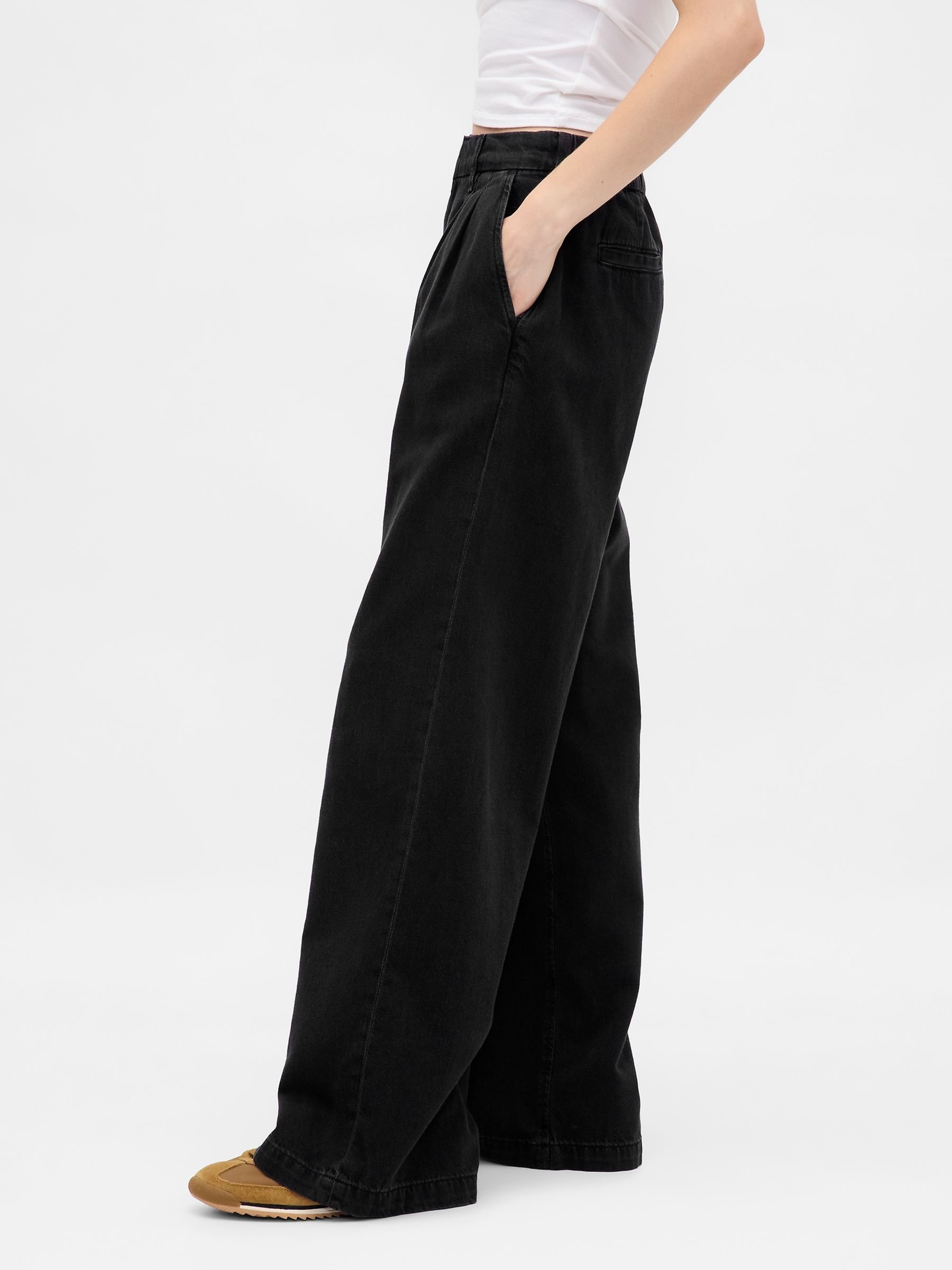 Black 365 High Waisted UltraSoft Pleated Denim Trousers - Image 3 of 5