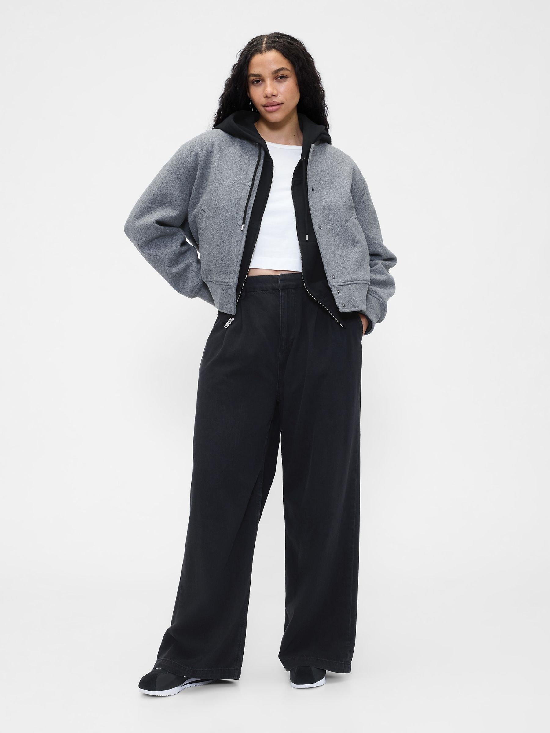 Black 365 High Waisted UltraSoft Pleated Denim Trousers | Gap