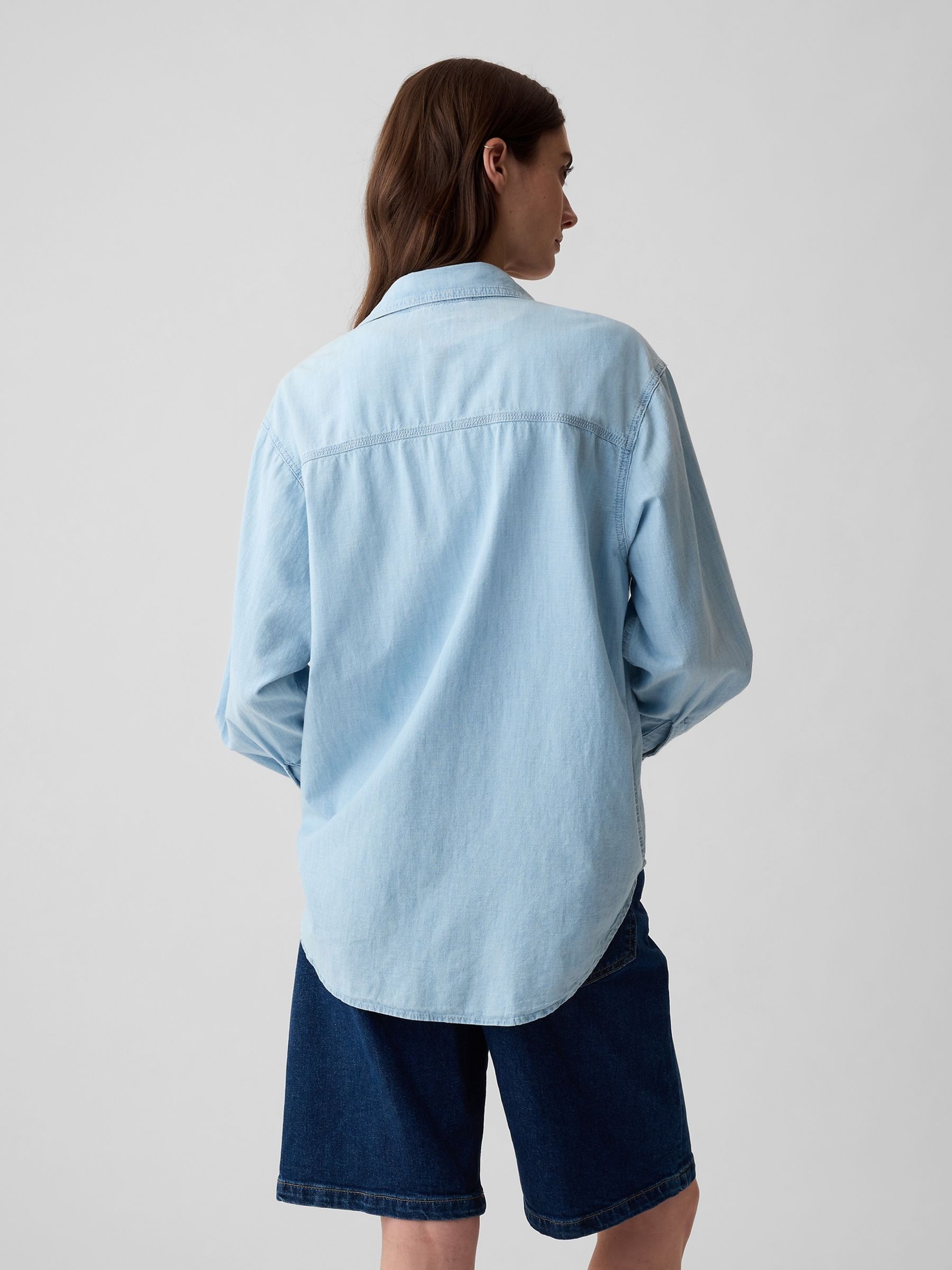 Blue Oversized Chambray Denim Shirt - Image 2 of 8
