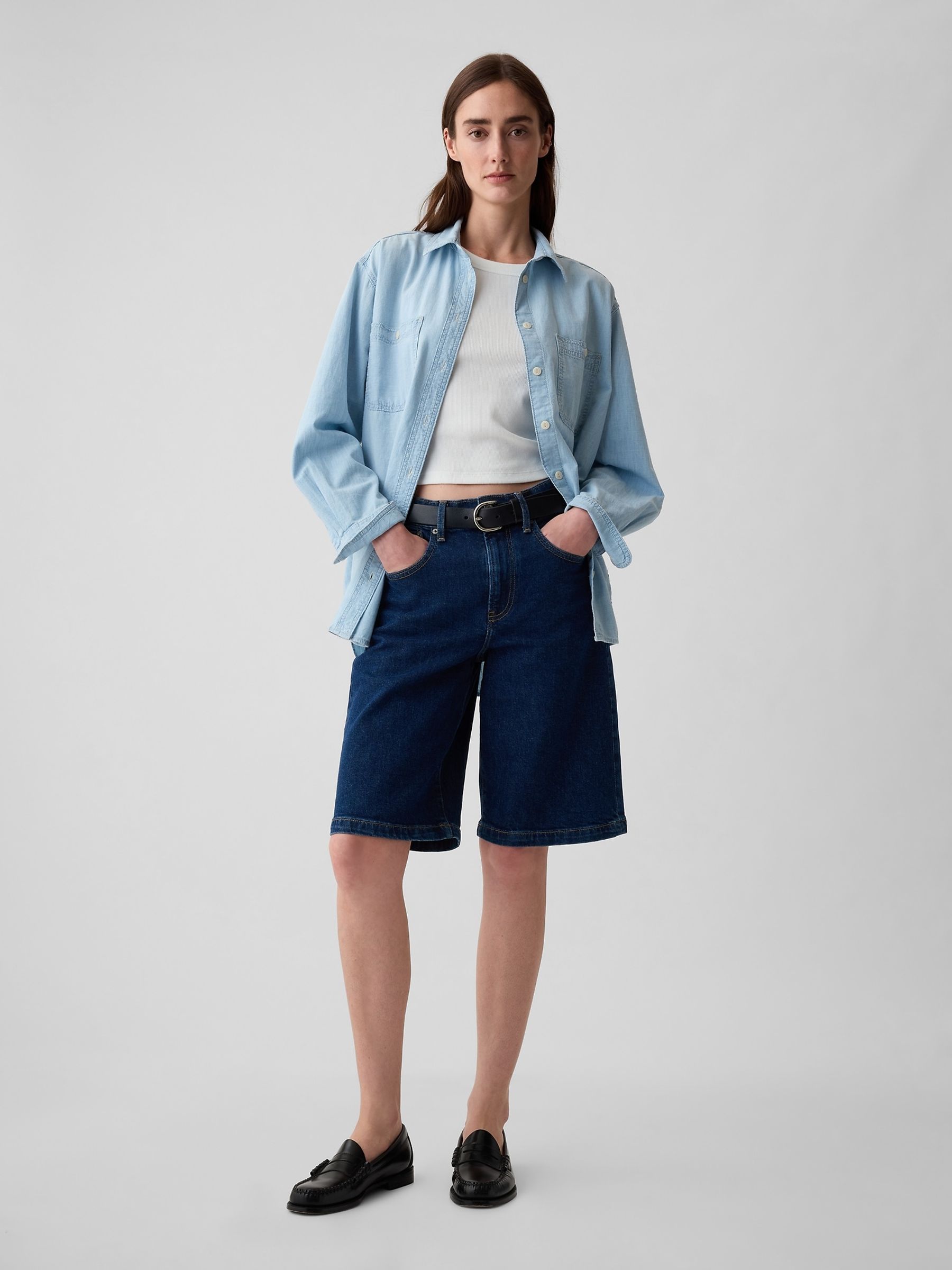 Blue Oversized Chambray Denim Shirt - Image 3 of 8