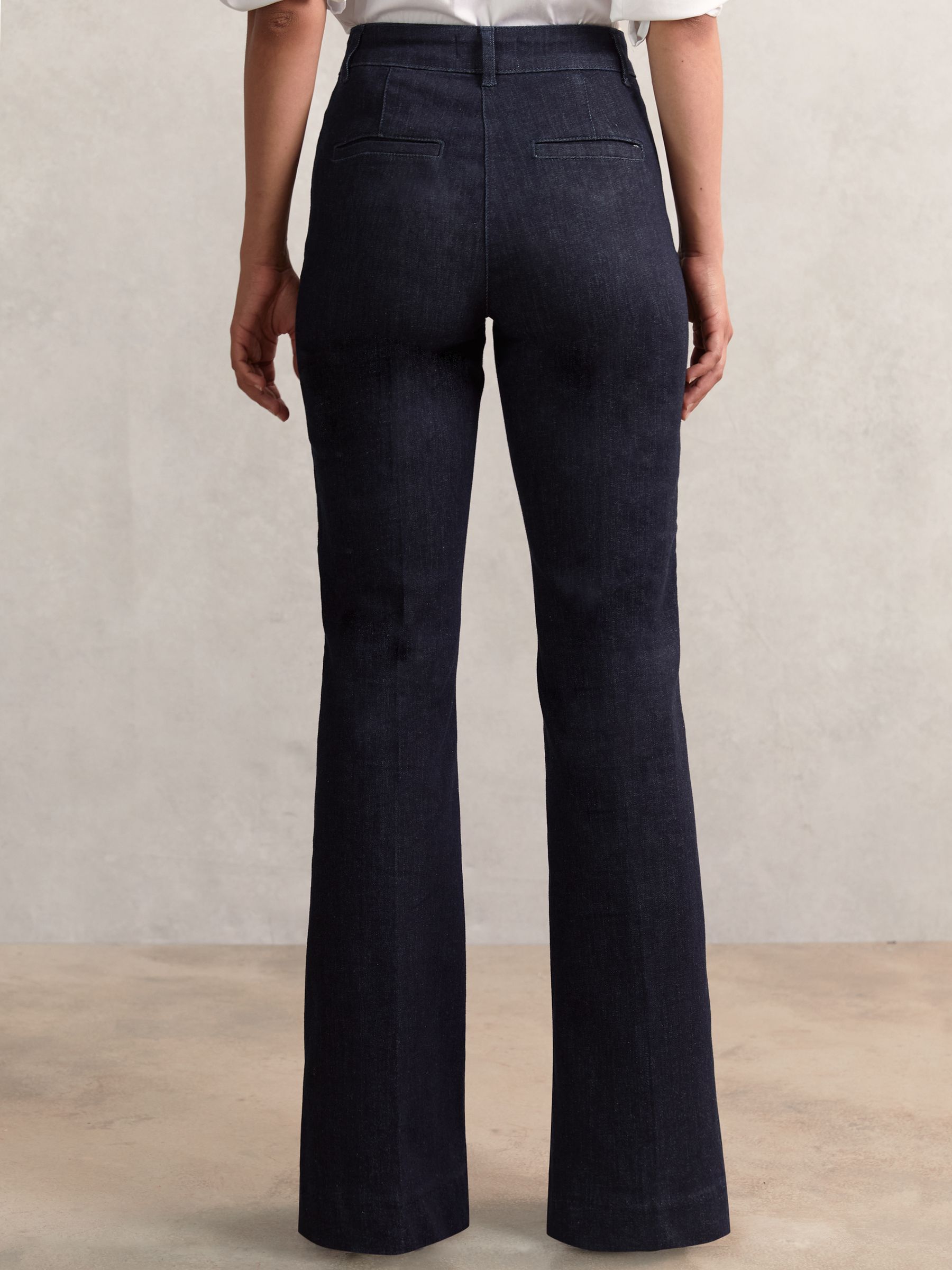 Button-Detail High-Rise Flared Jeans in Dark Blue - Image 6 of 7