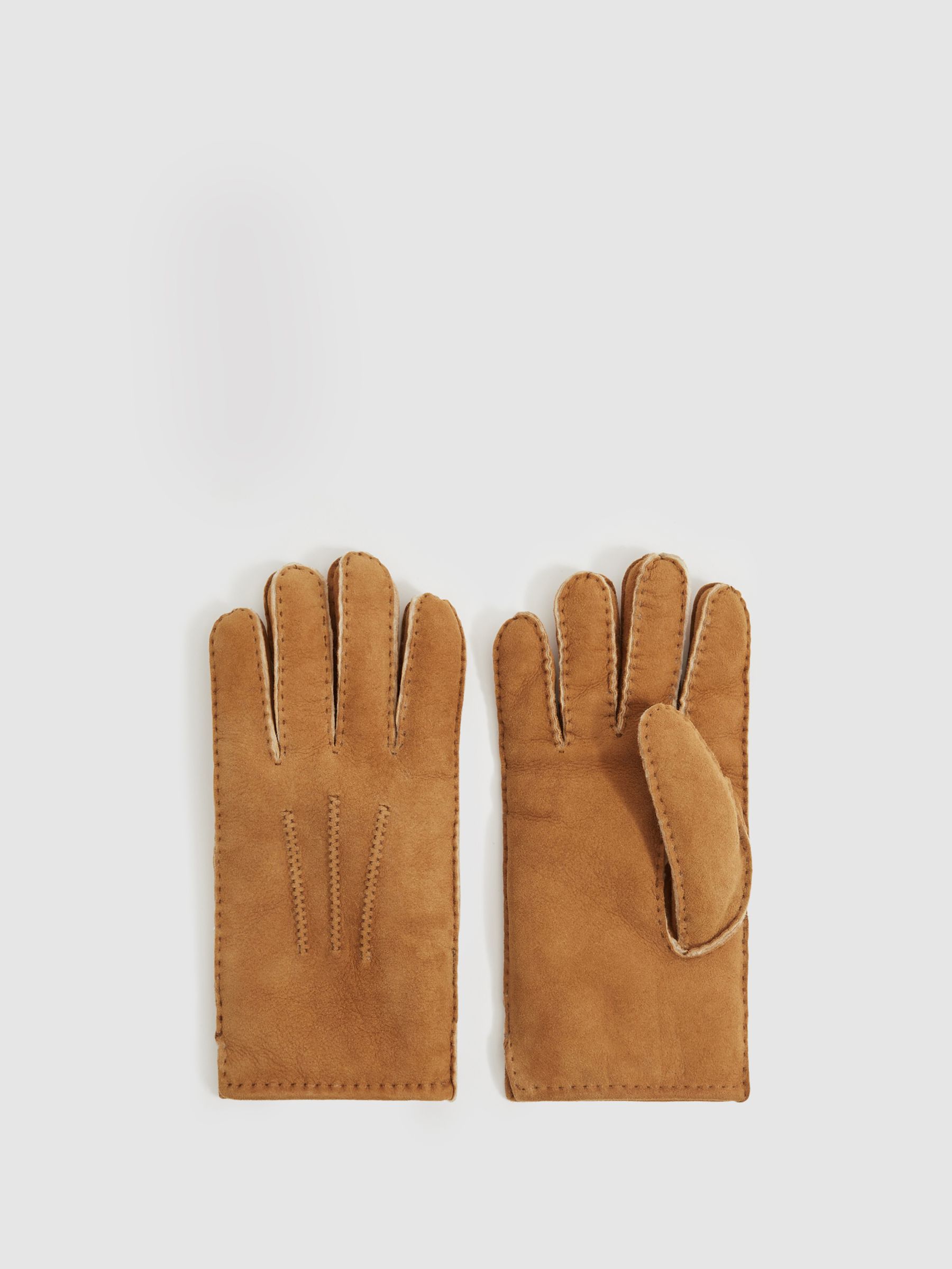 Suede Shearling Gloves in Tan - Image 1 of 3
