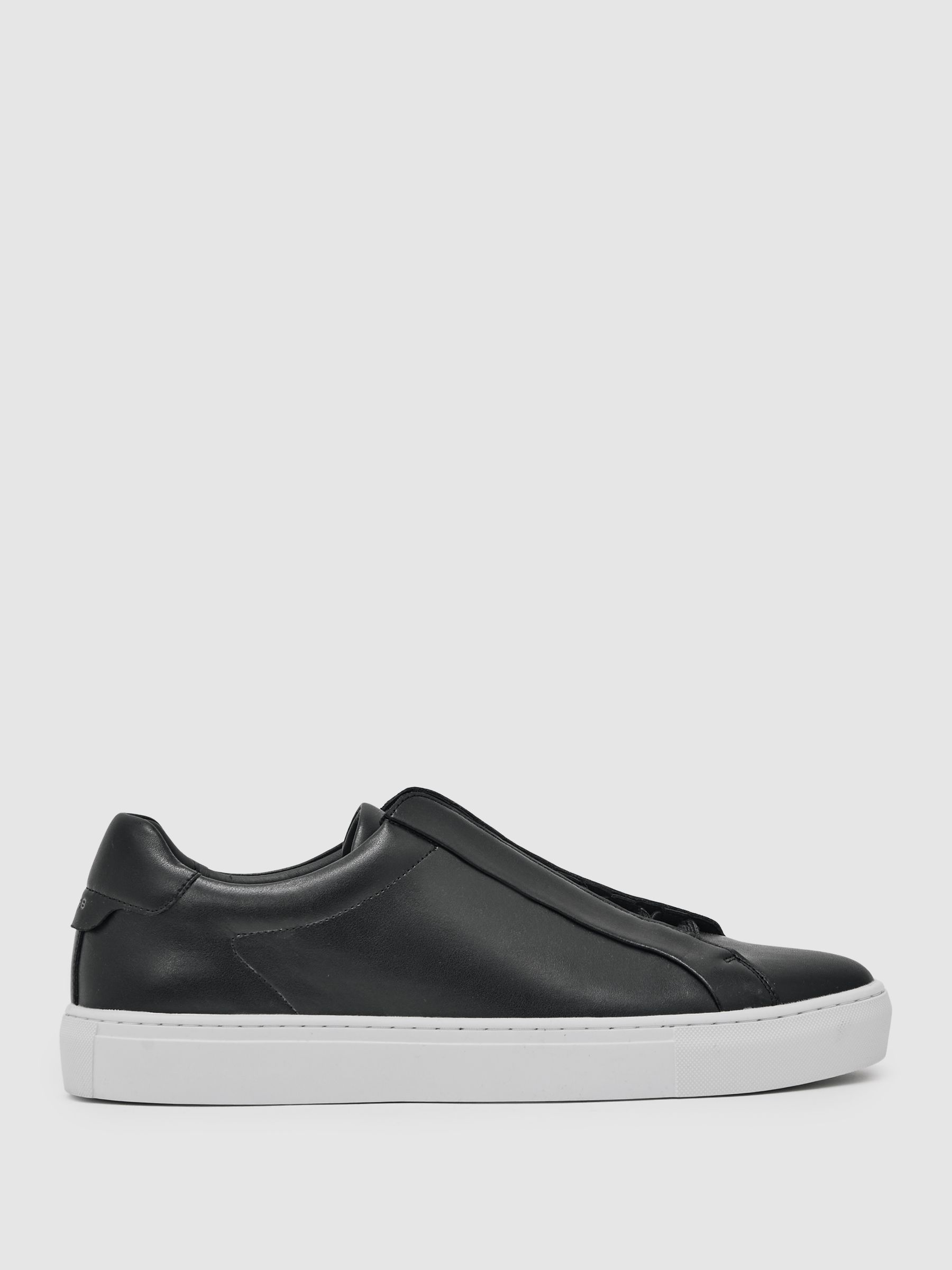 Bonded-Leather Concealed-Lace Trainers in Black - Image 1 of 6