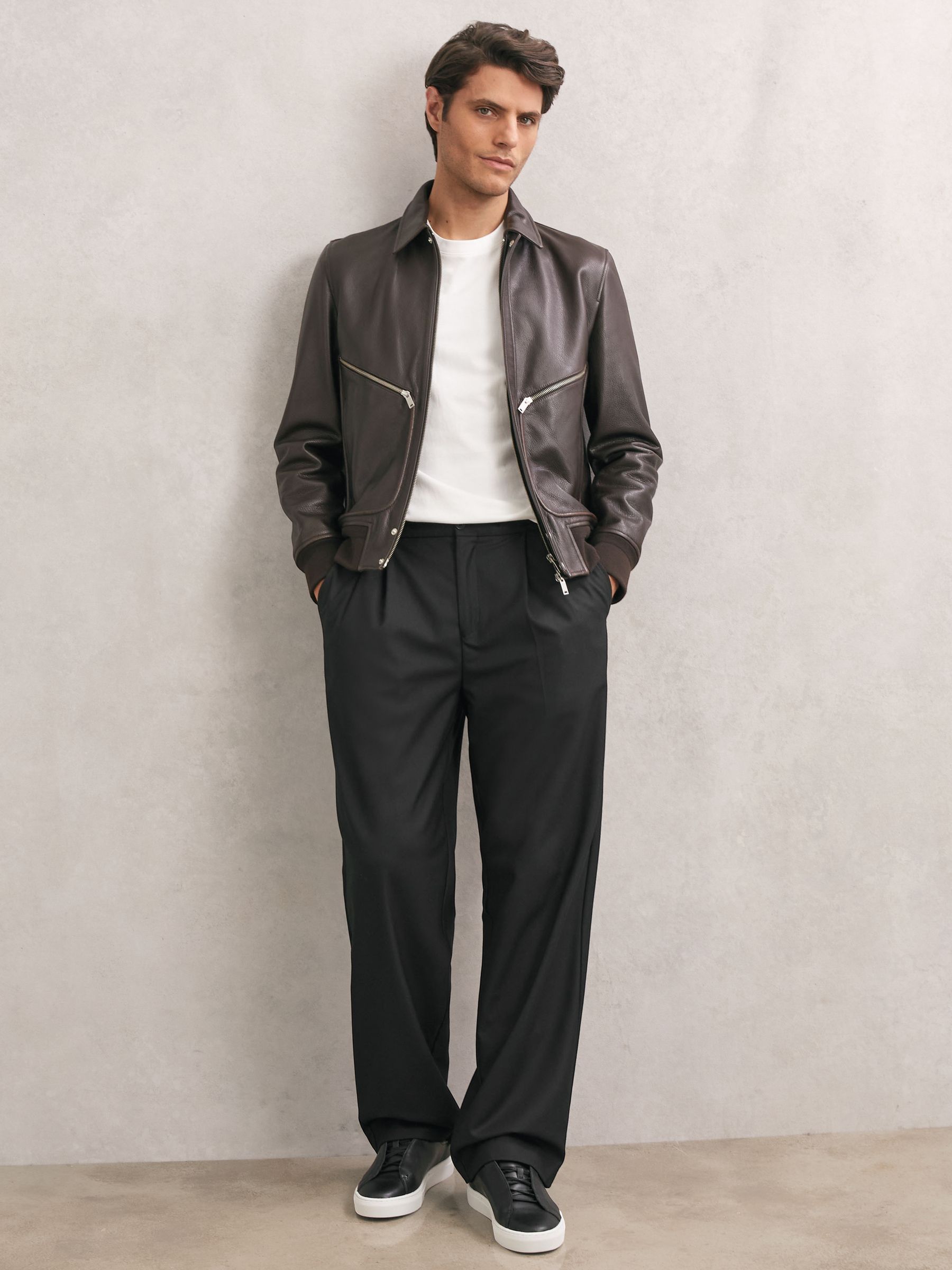 Bonded-Leather Concealed-Lace Trainers in Black - Image 2 of 6