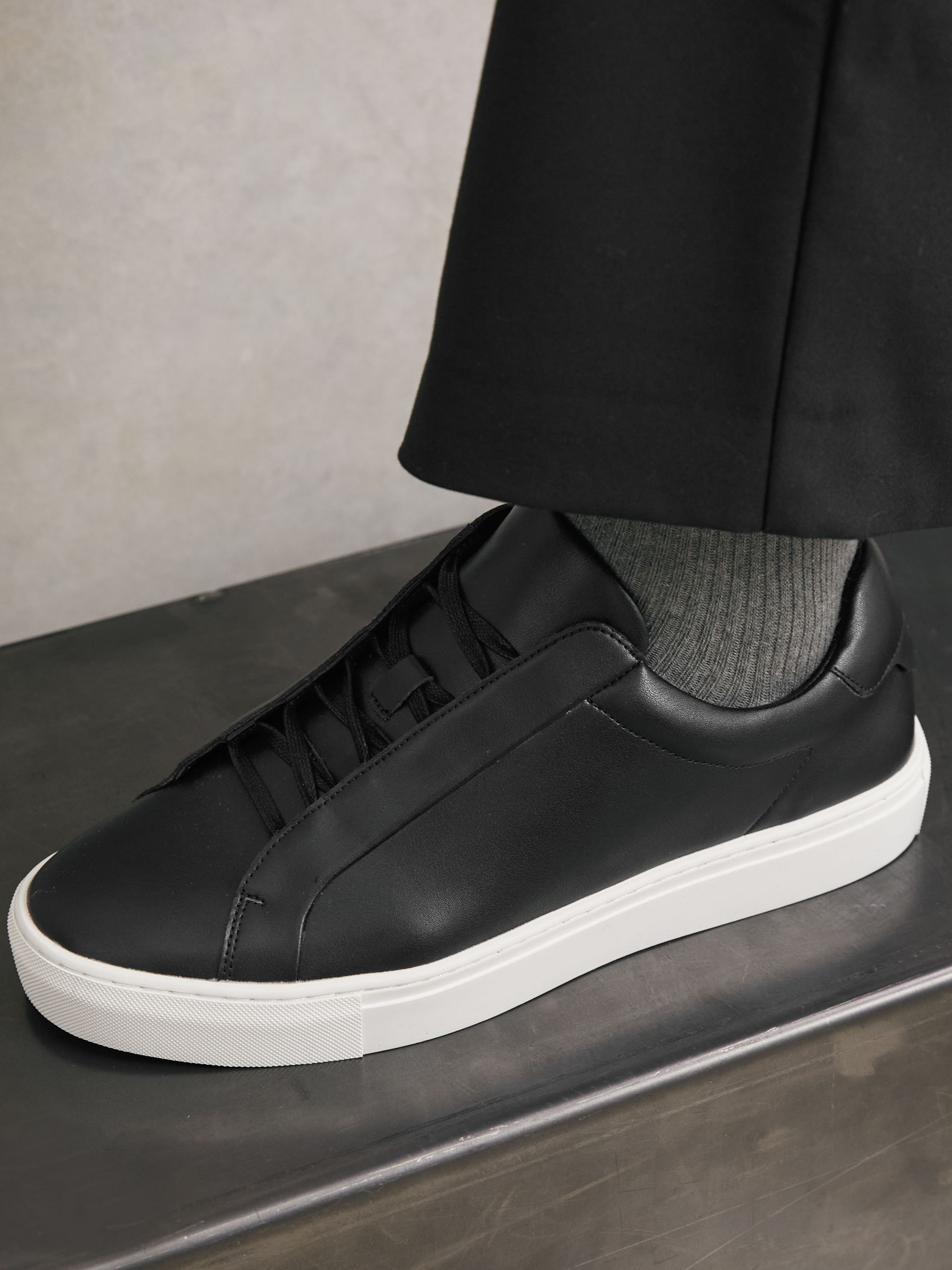 Bonded-Leather Concealed-Lace Trainers in Black - Image 6 of 6