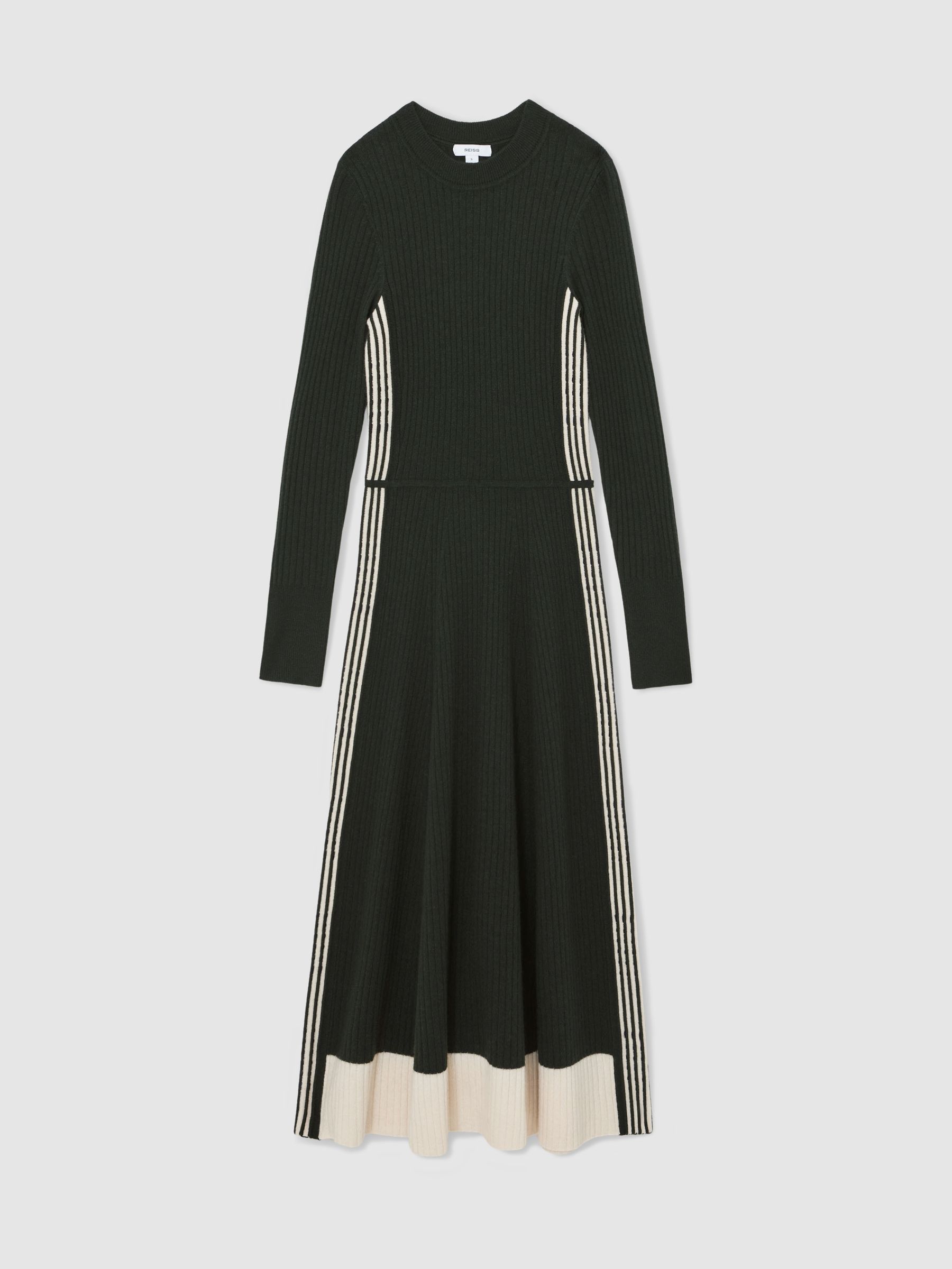 Wool-Blend Stripe-Detail Knitted Dress in Khaki Green - image 1