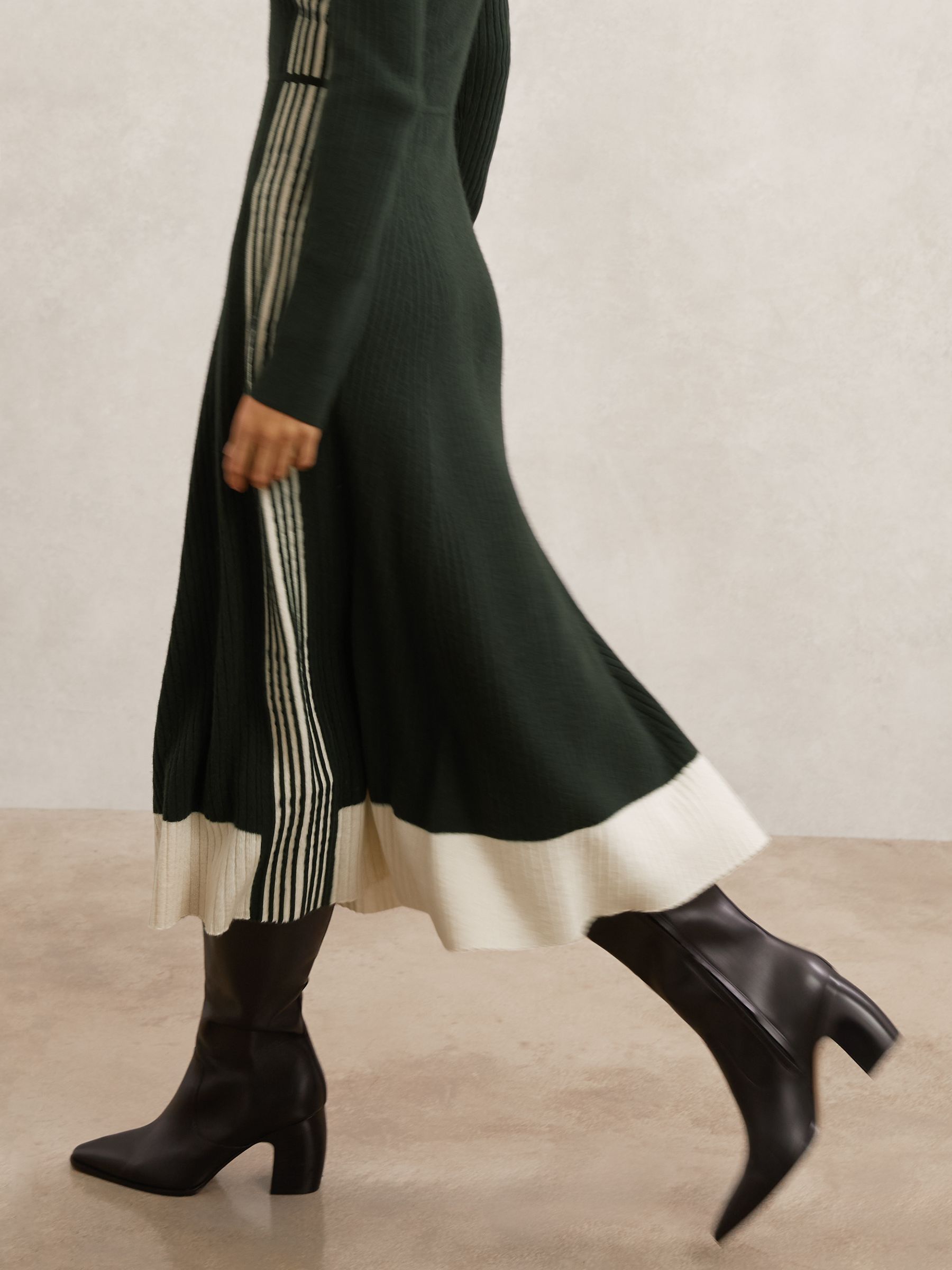 Wool-Blend Stripe-Detail Knitted Dress in Khaki Green - image 4