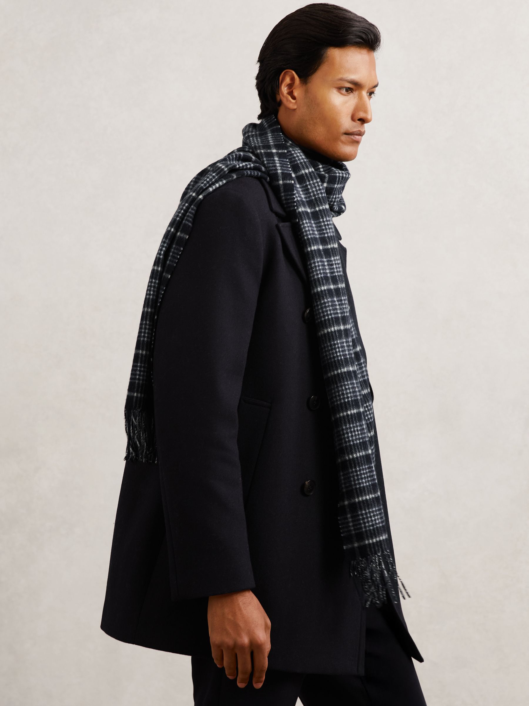 Wool-Cashmere Check Scarf in Navy - image 1