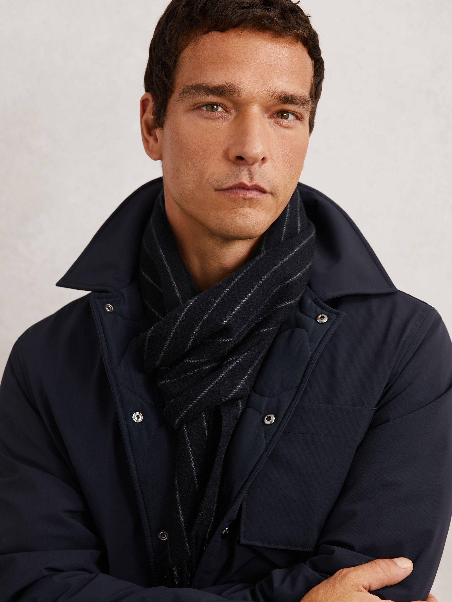 Wool-Cashmere Pinstripe Scarf in Navy - Image 2 of 5