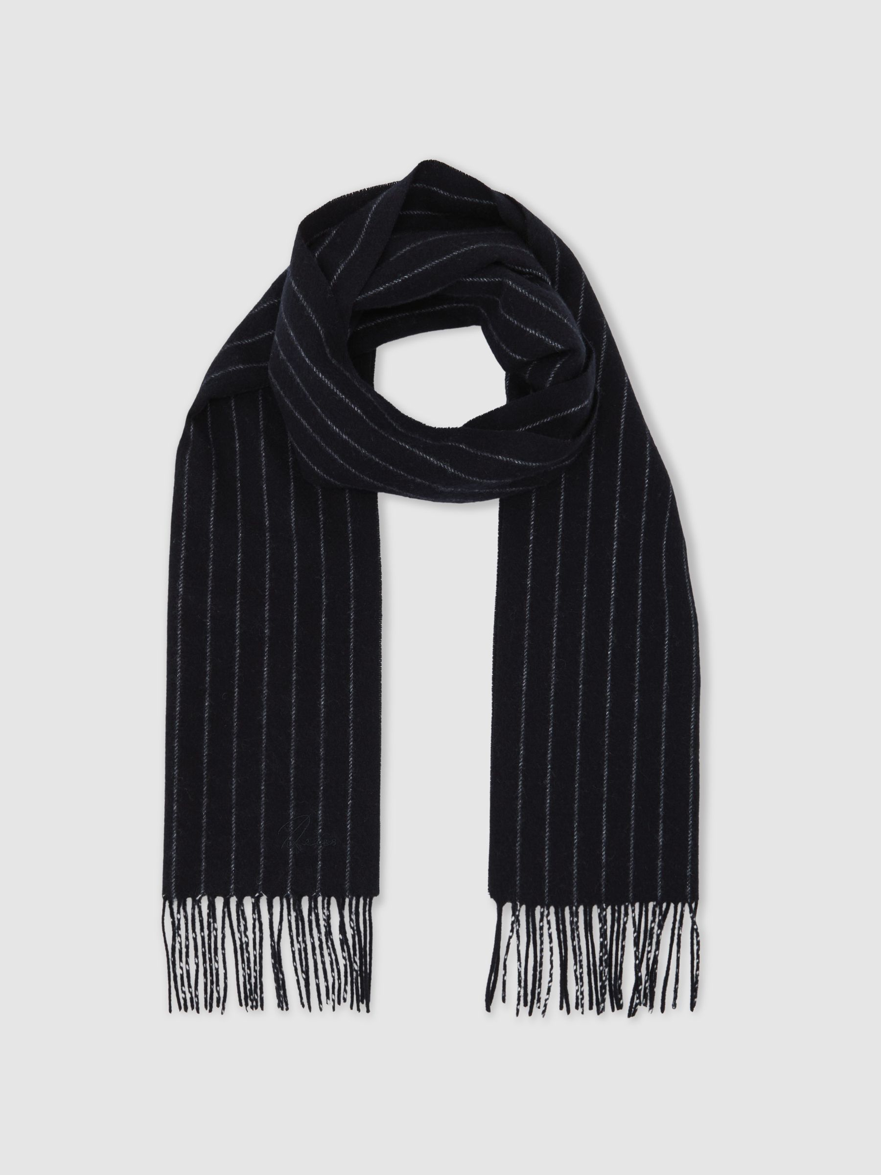 Wool-Cashmere Pinstripe Scarf in Navy - Image 3 of 5
