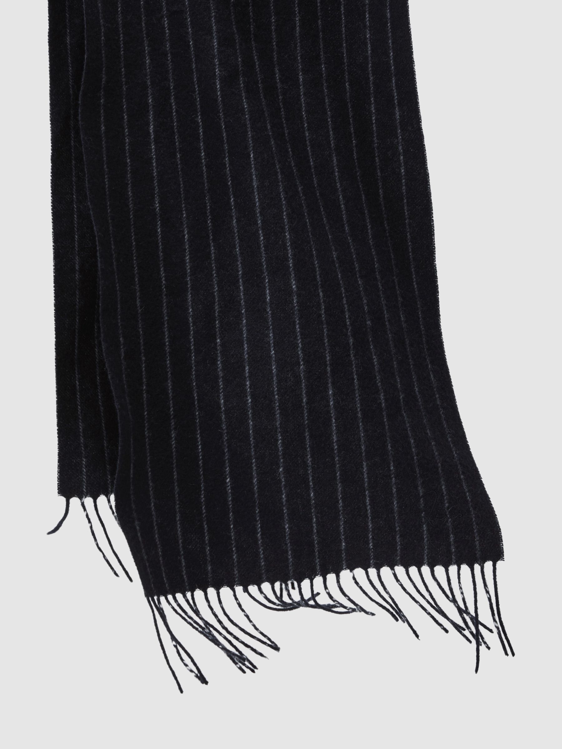 Wool-Cashmere Pinstripe Scarf in Navy - Image 5 of 5