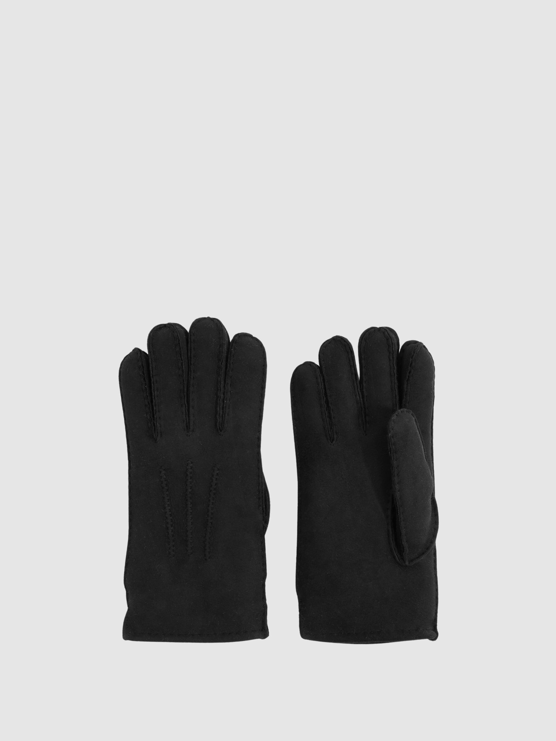 Suede Shearling Gloves in Black - Image 1 of 3