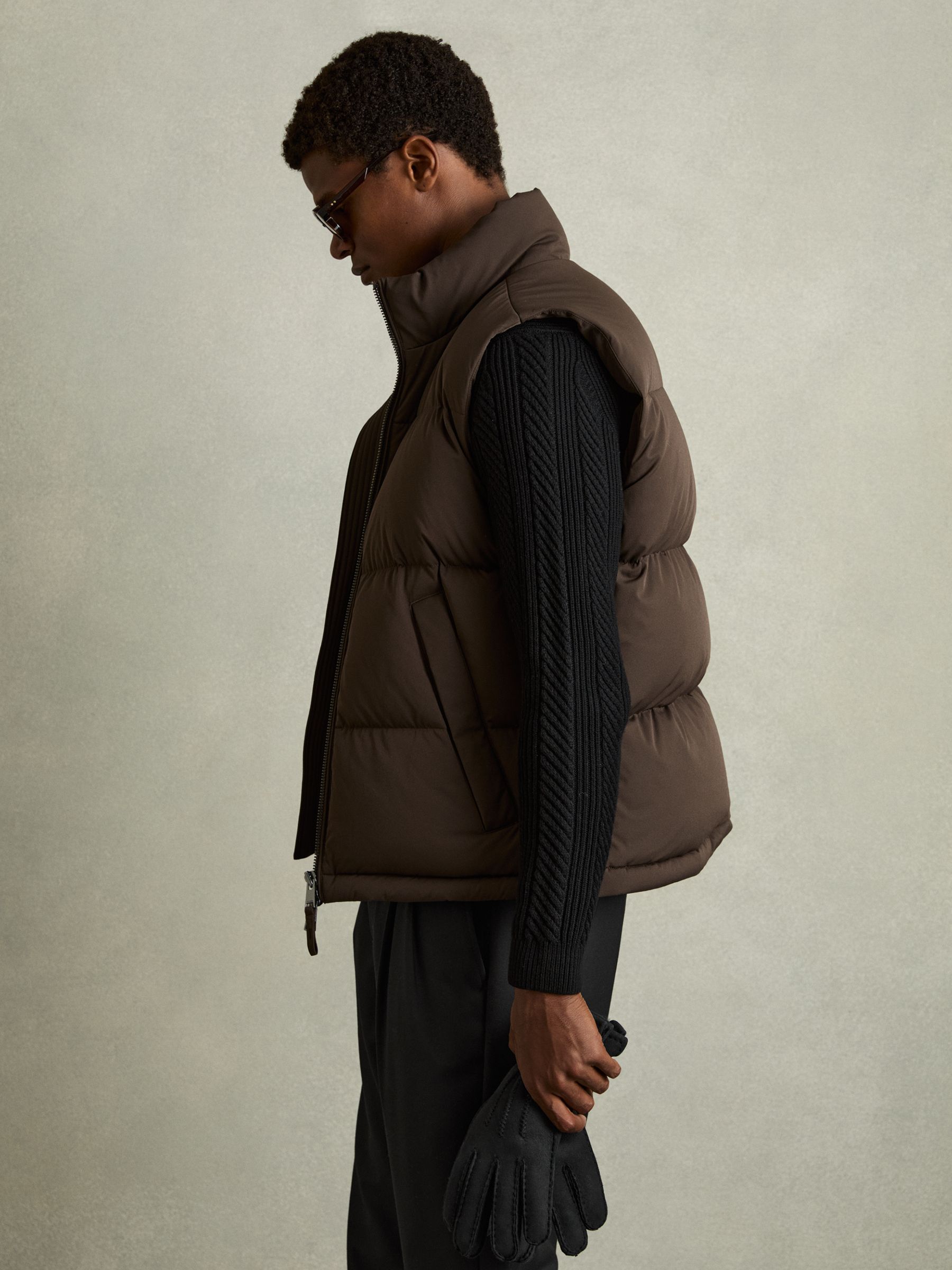 Suede Shearling Gloves in Black - Image 2 of 3