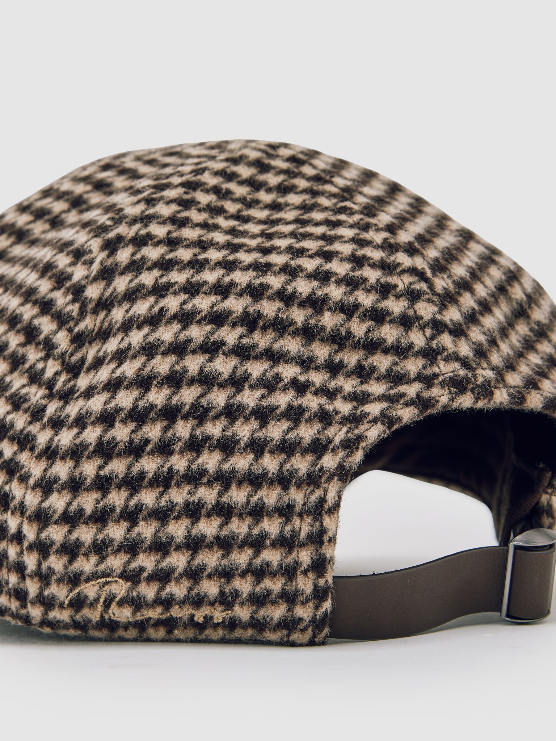 Wool-Blend Houndstooth-Check Cap in Brown - image 3