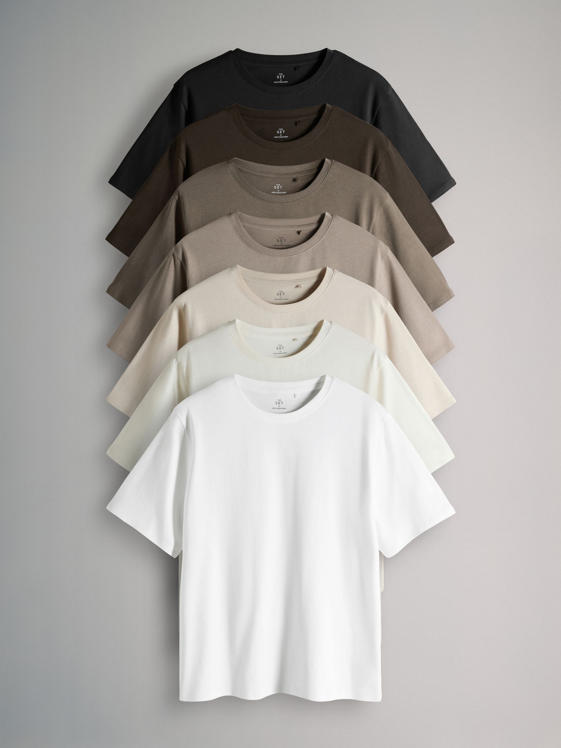 7 Pack Short Sleeve T-Shirts Black/Chocolate Brown/Neutrals/White - Image 1 of 10