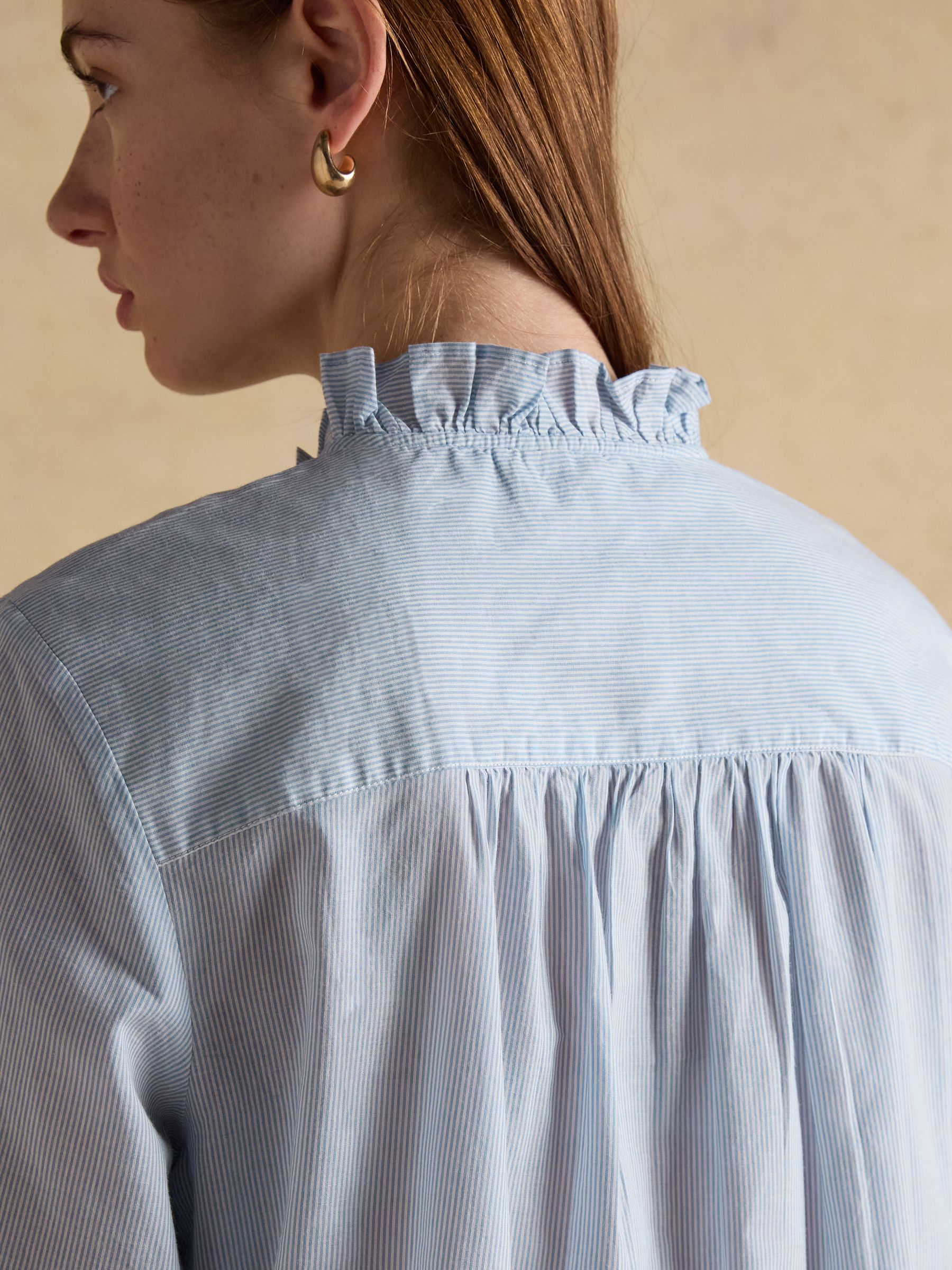 Melanie Blue/White Stripe Ruffle Collar Long Sleeve Blouse - Image 5 of 7