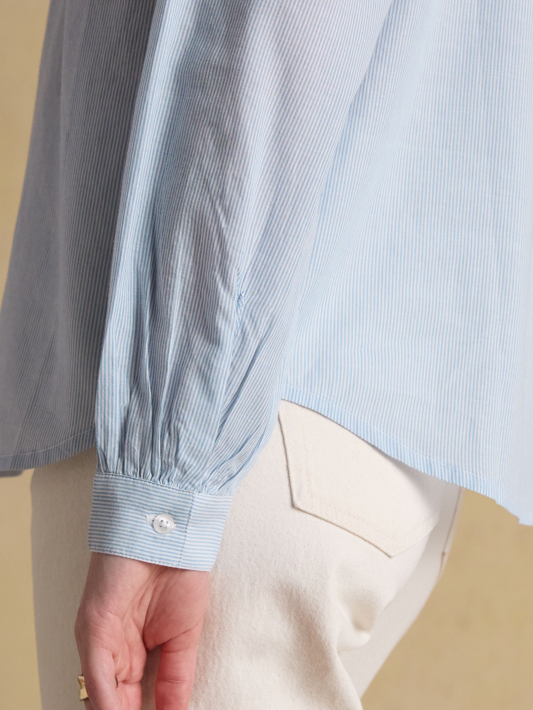 Melanie Blue/White Stripe Ruffle Collar Long Sleeve Blouse - Image 6 of 7