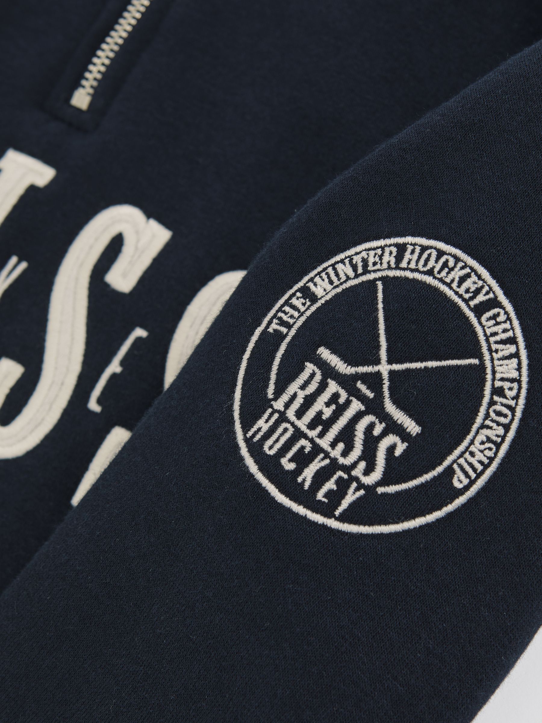 9-13 yrs Cotton-Blend Half-Zip Embroidered Sweatshirt in Navy - Image 5 of 5