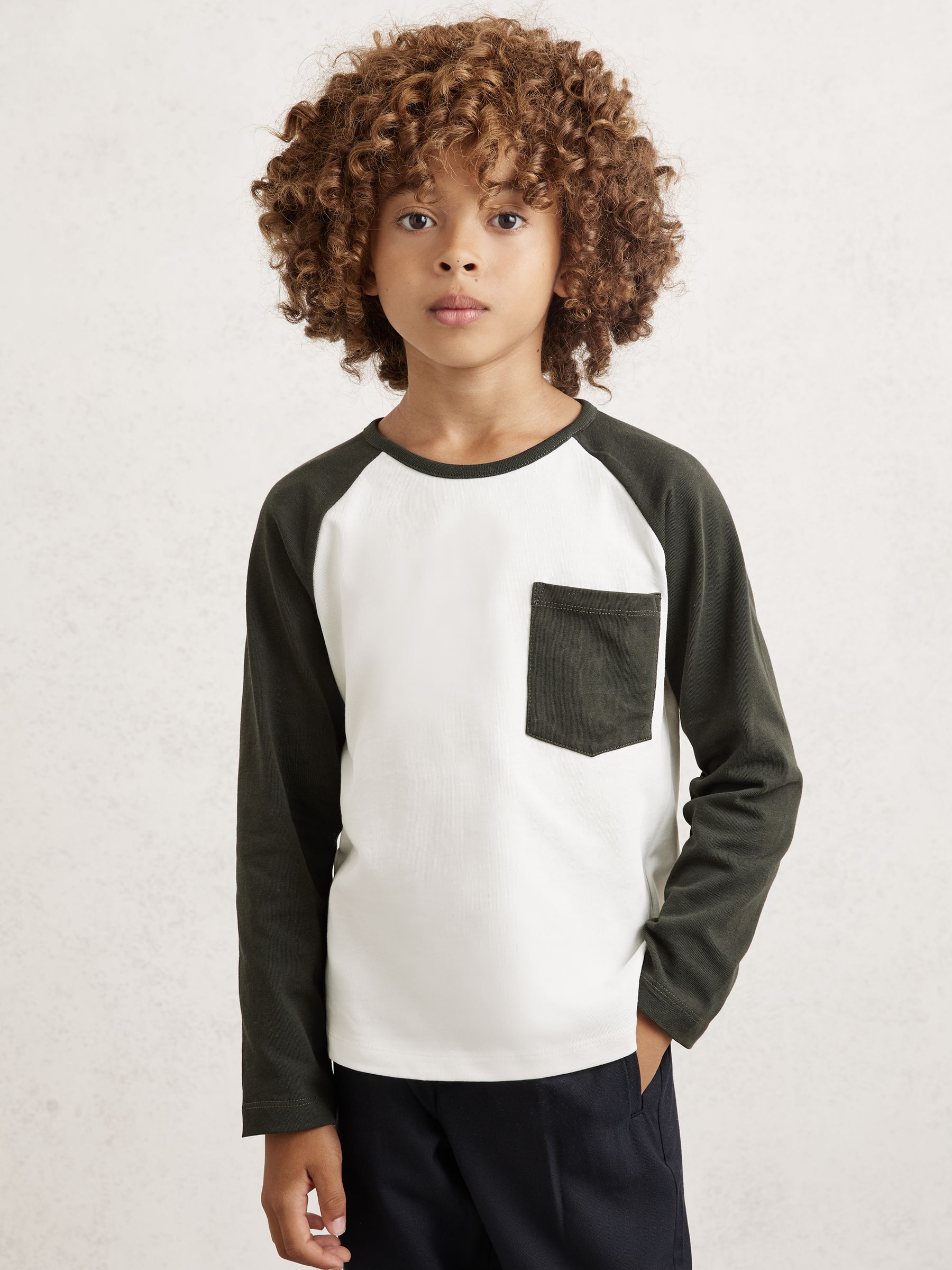 13-14 yrs Cotton Colour-Block Long-Sleeve T-Shirt in Green - Image 1 of 4