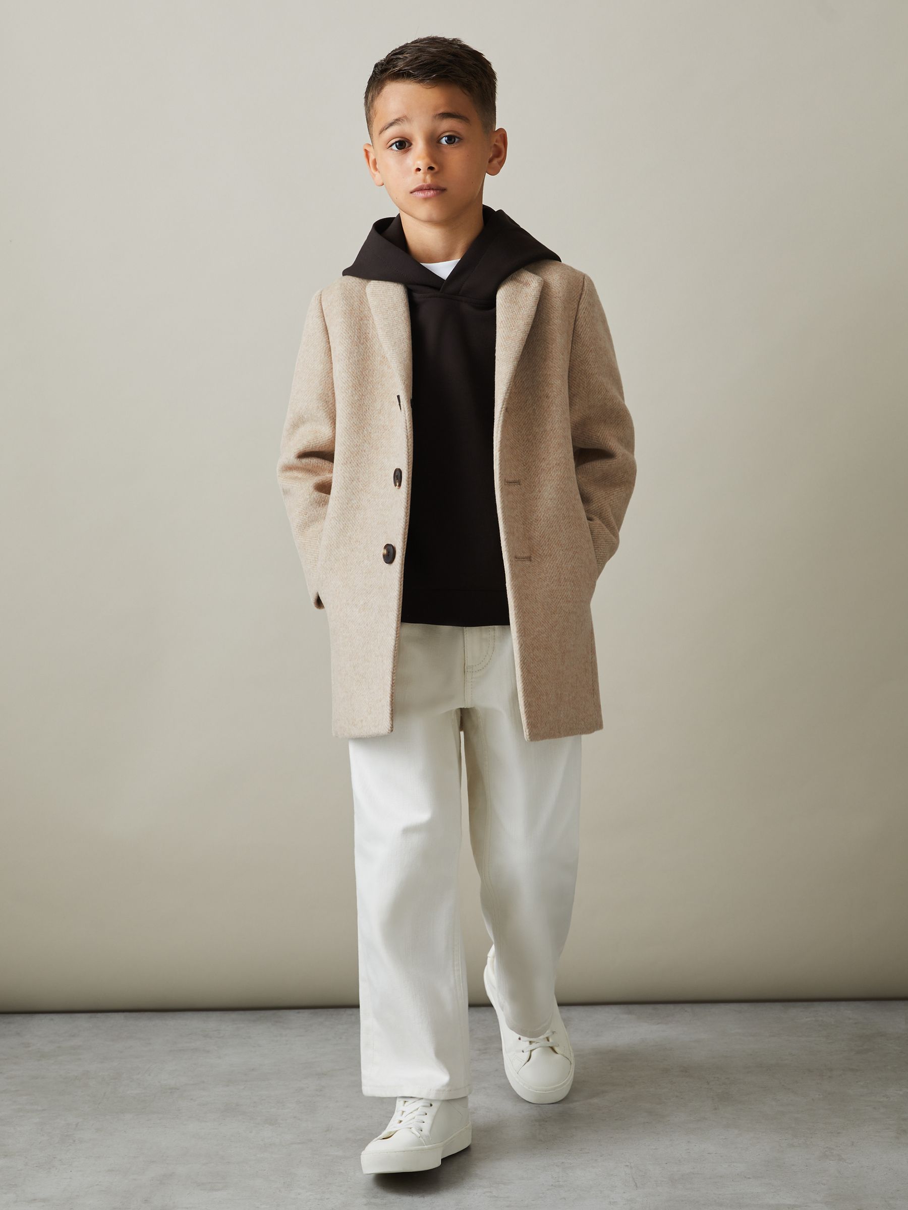 9-13 yrs Single Breasted Overcoat in Oatmeal - Image 2 of 4