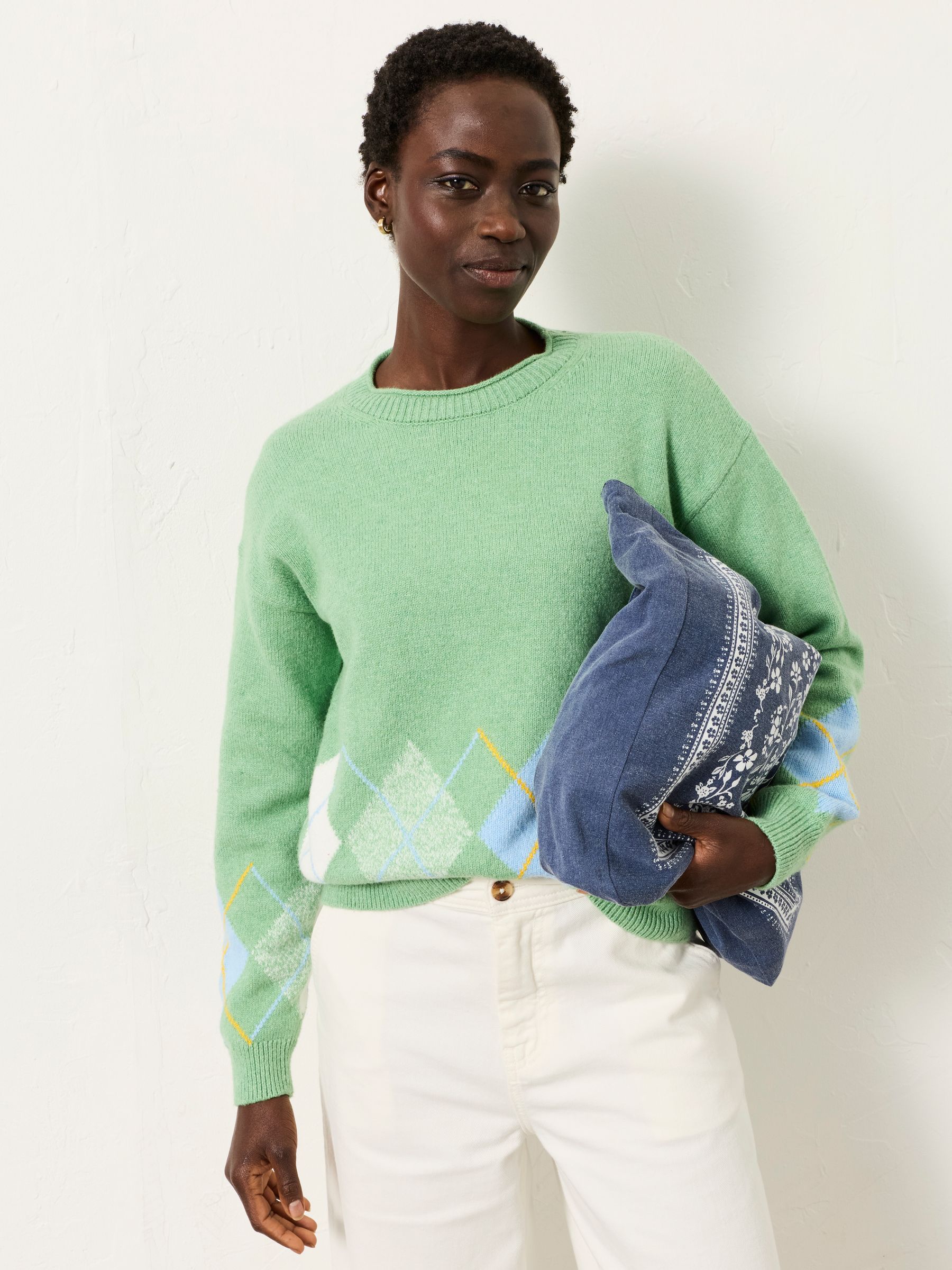 Rue Green Knitted Argyle Jumper - Image 1 of 6