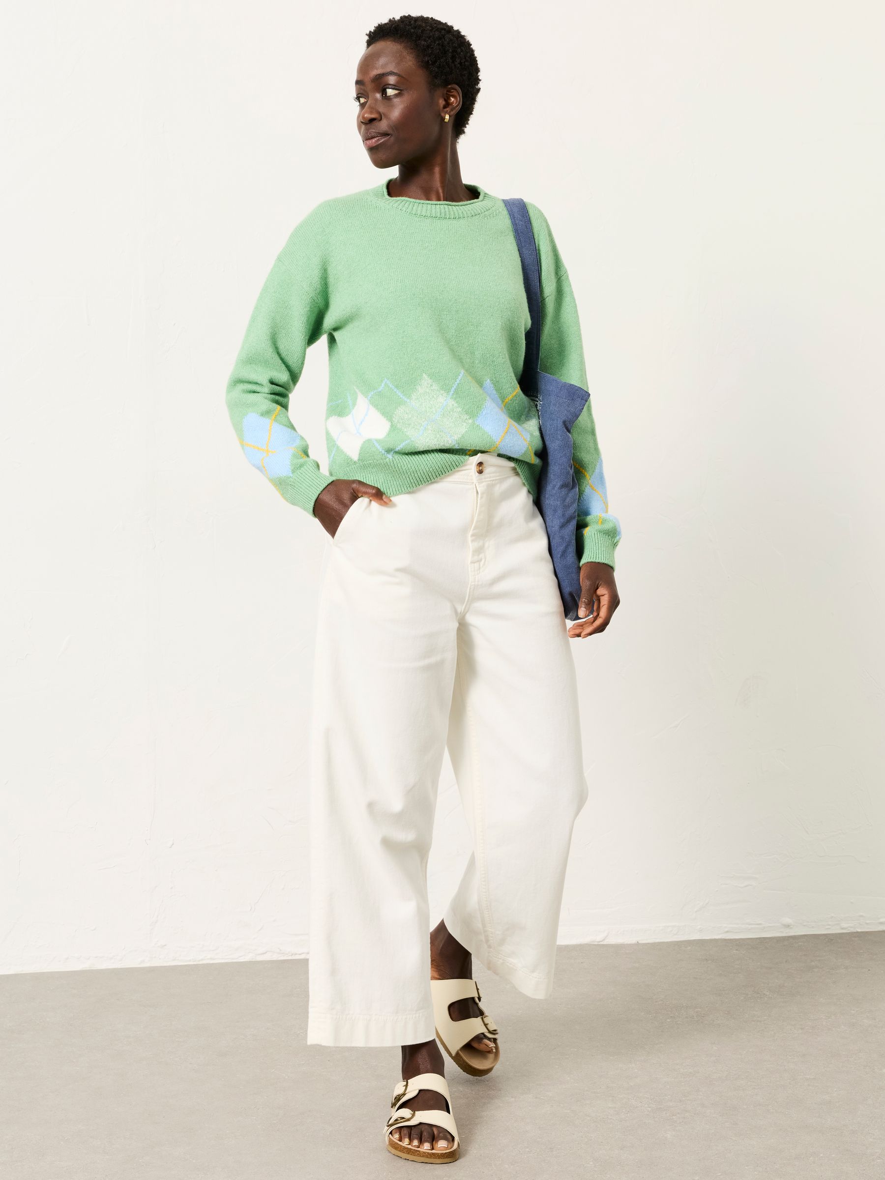 Rue Green Knitted Argyle Jumper - Image 3 of 6