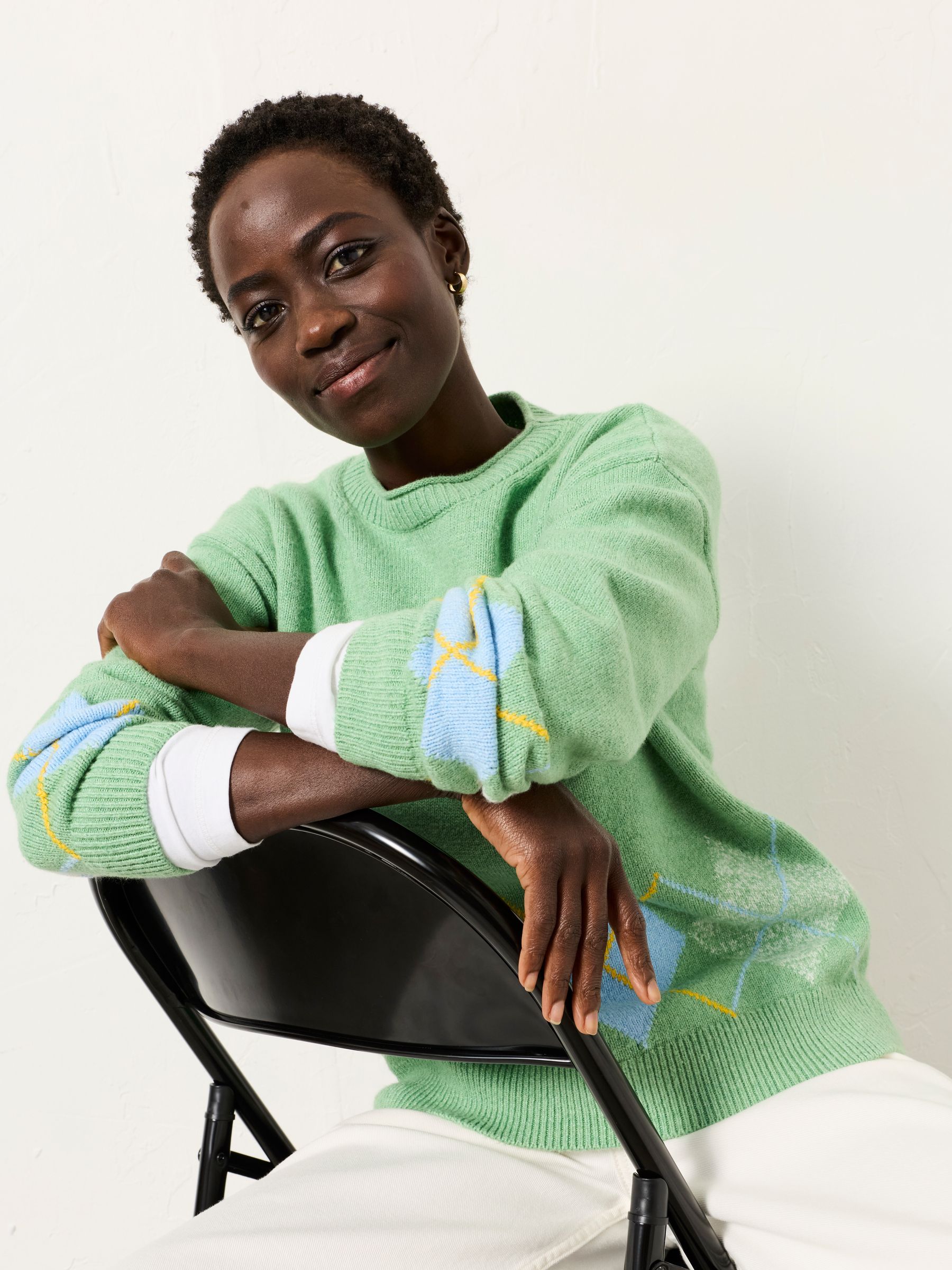 Rue Green Knitted Argyle Jumper - Image 5 of 6