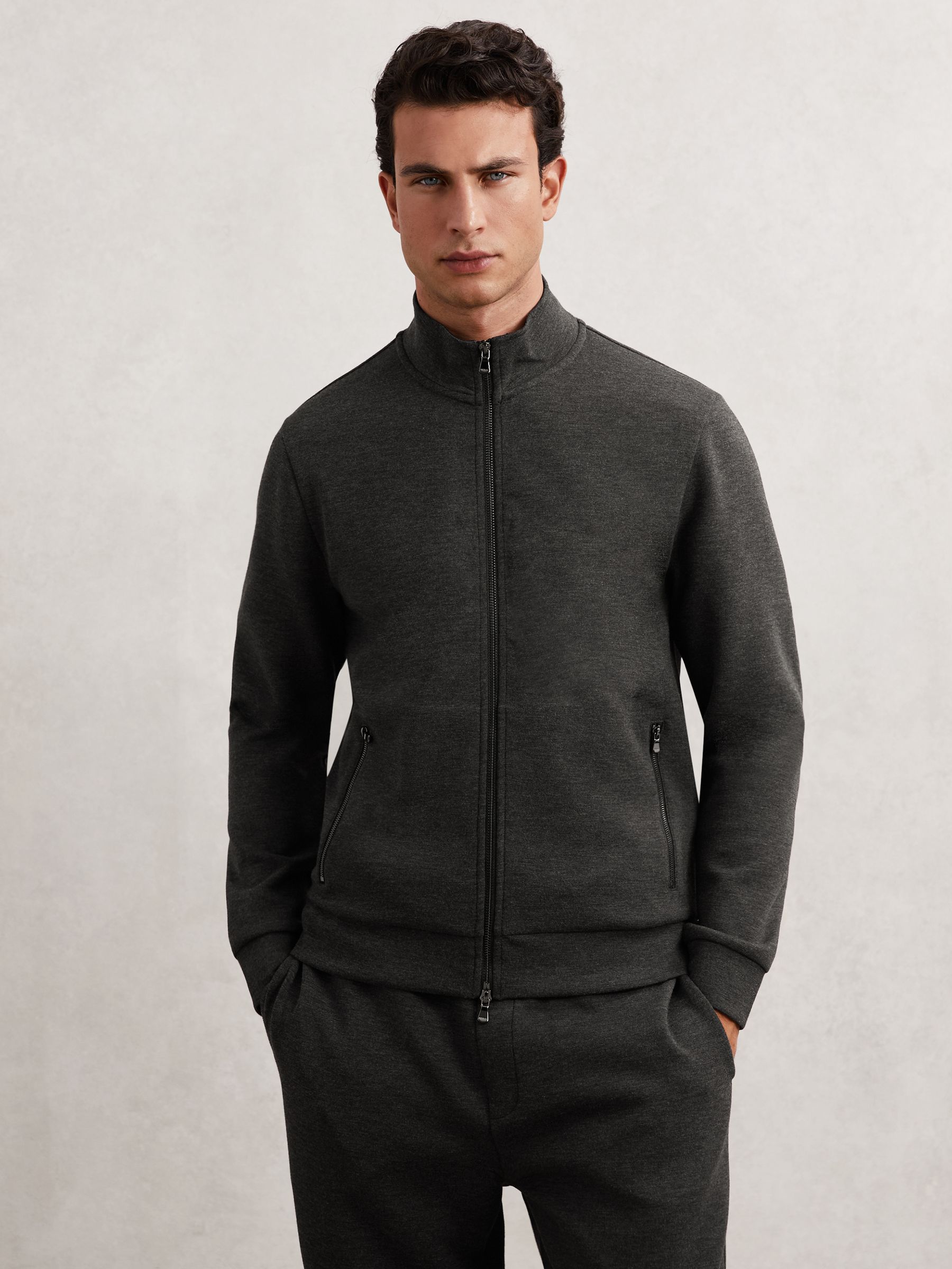 Double-Faced Jersey Zip Sweatshirt in Charcoal - Image 1 of 7